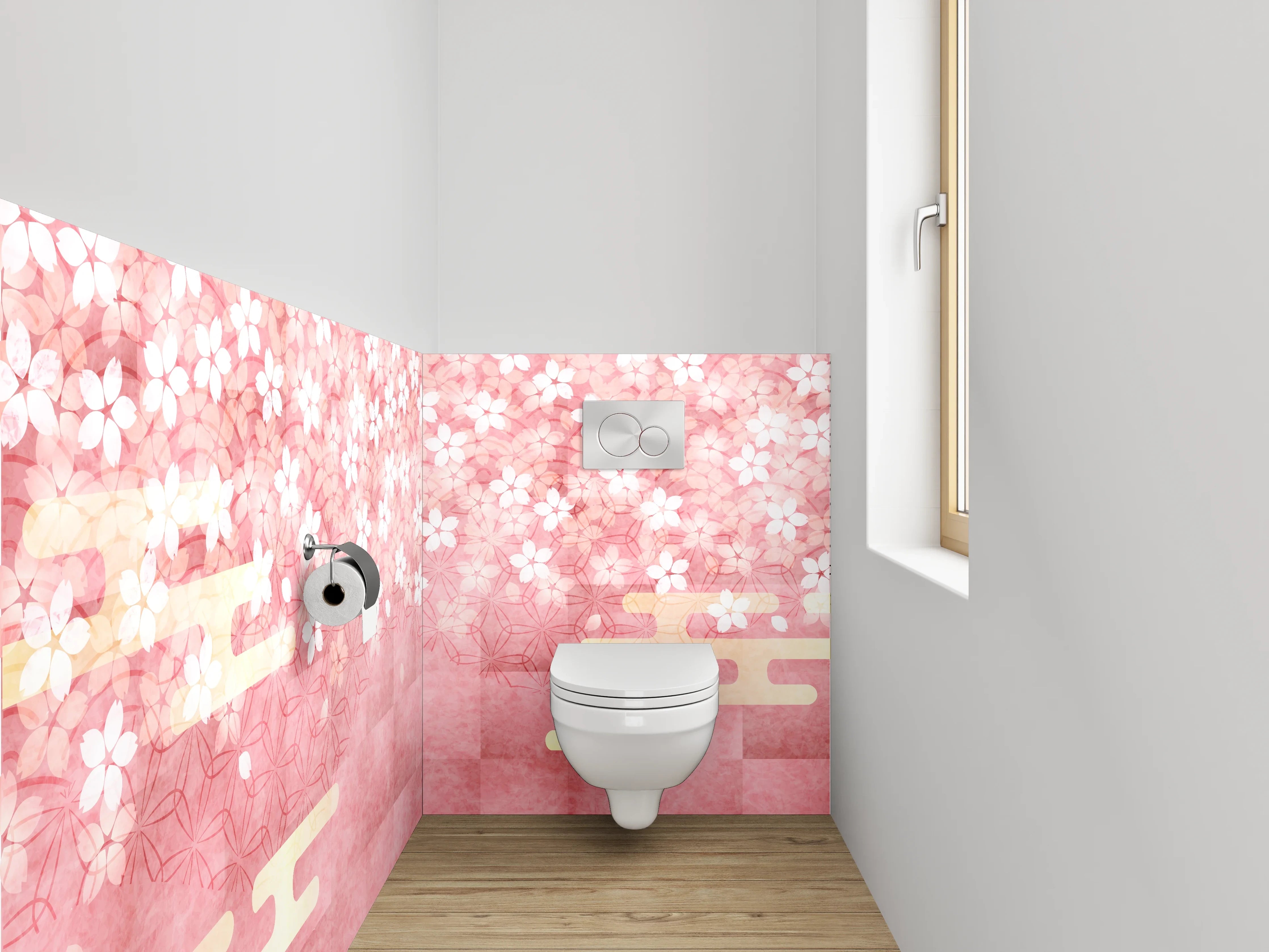 WC-Rückwand - Japanische Kirschblütenmuster Rosa Gold