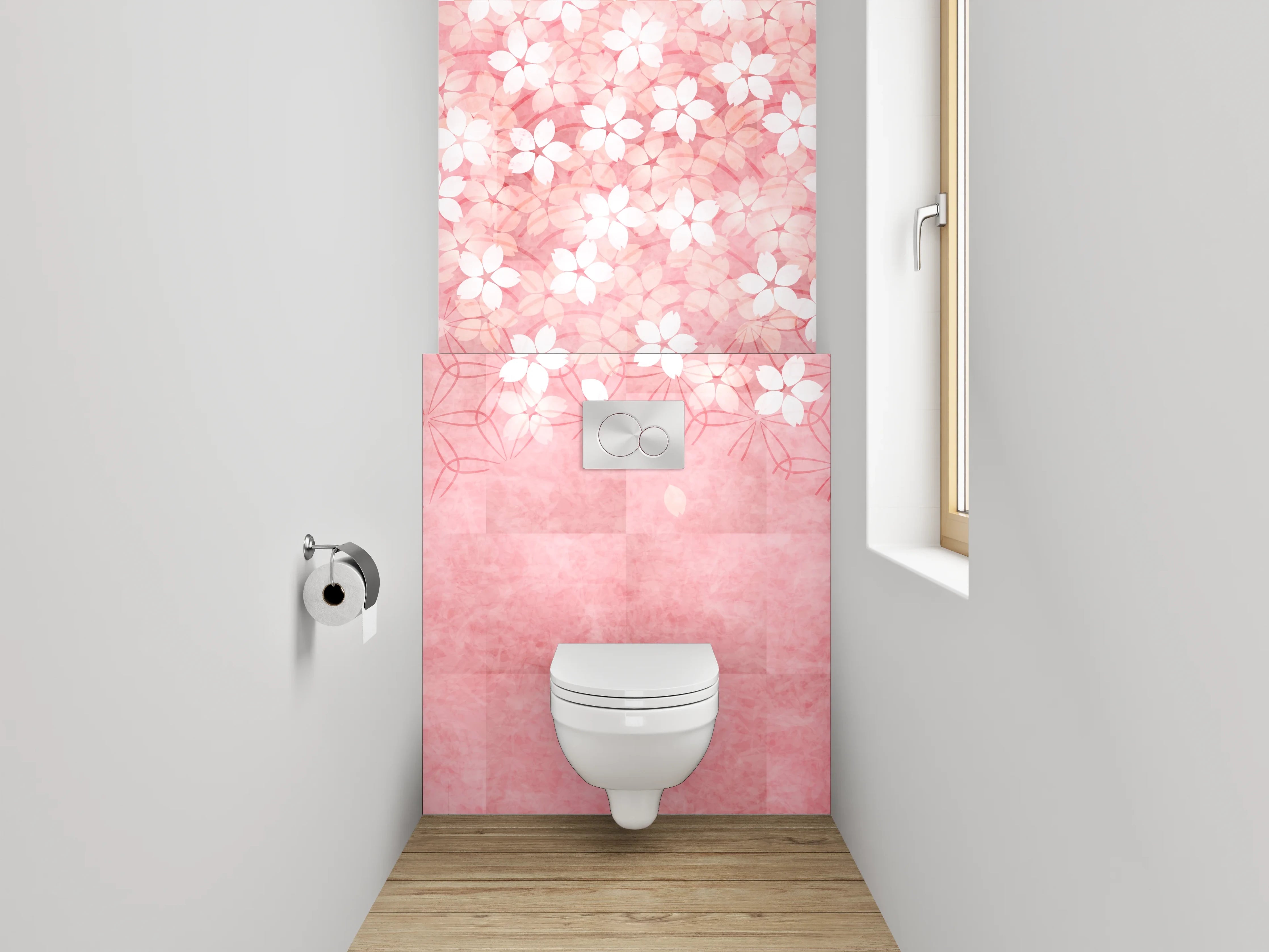 WC-Rückwand - Japanische Kirschblütenmuster Rosa Gold