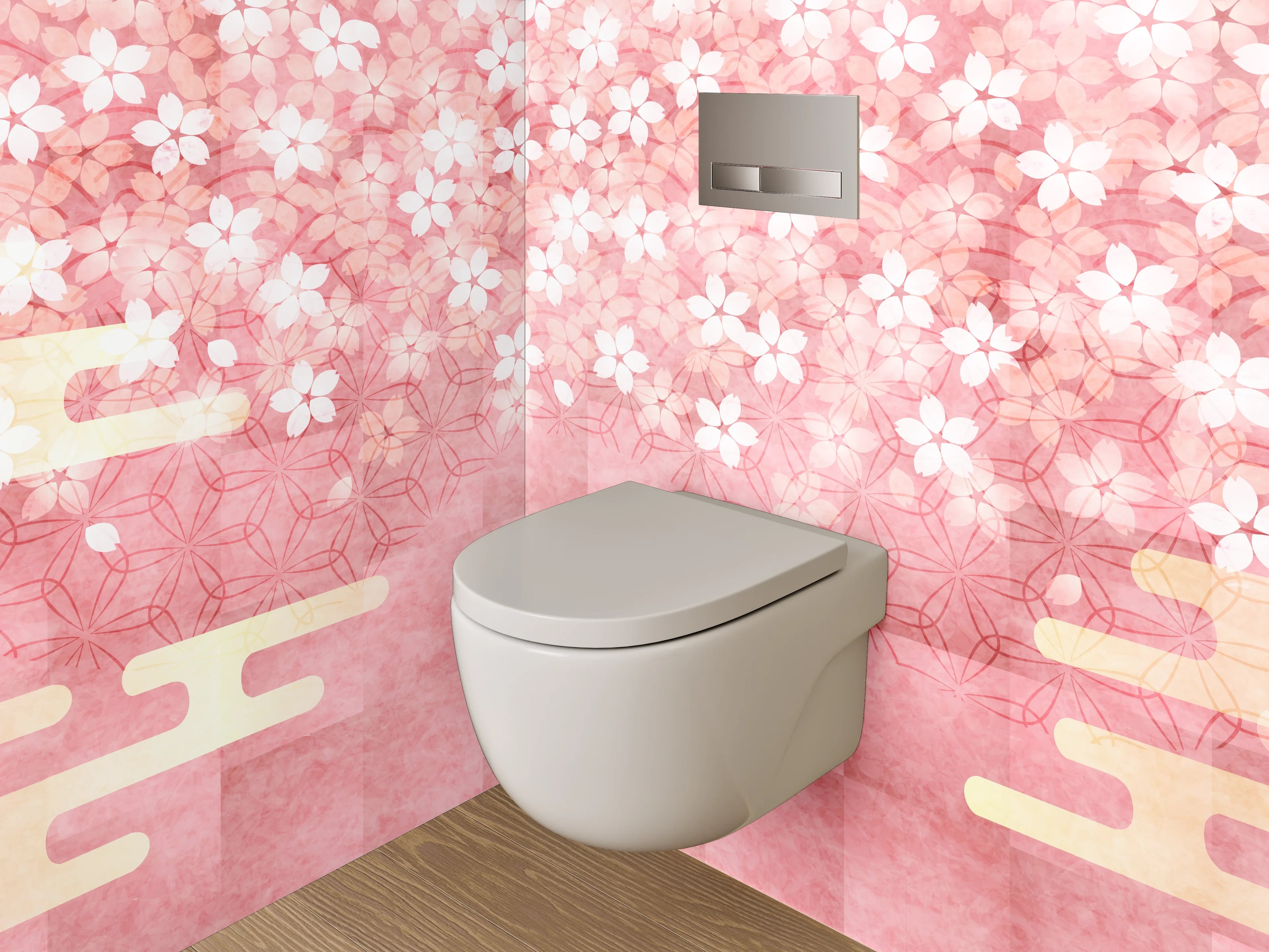 WC-Rückwand - Japanische Kirschblütenmuster Rosa Gold