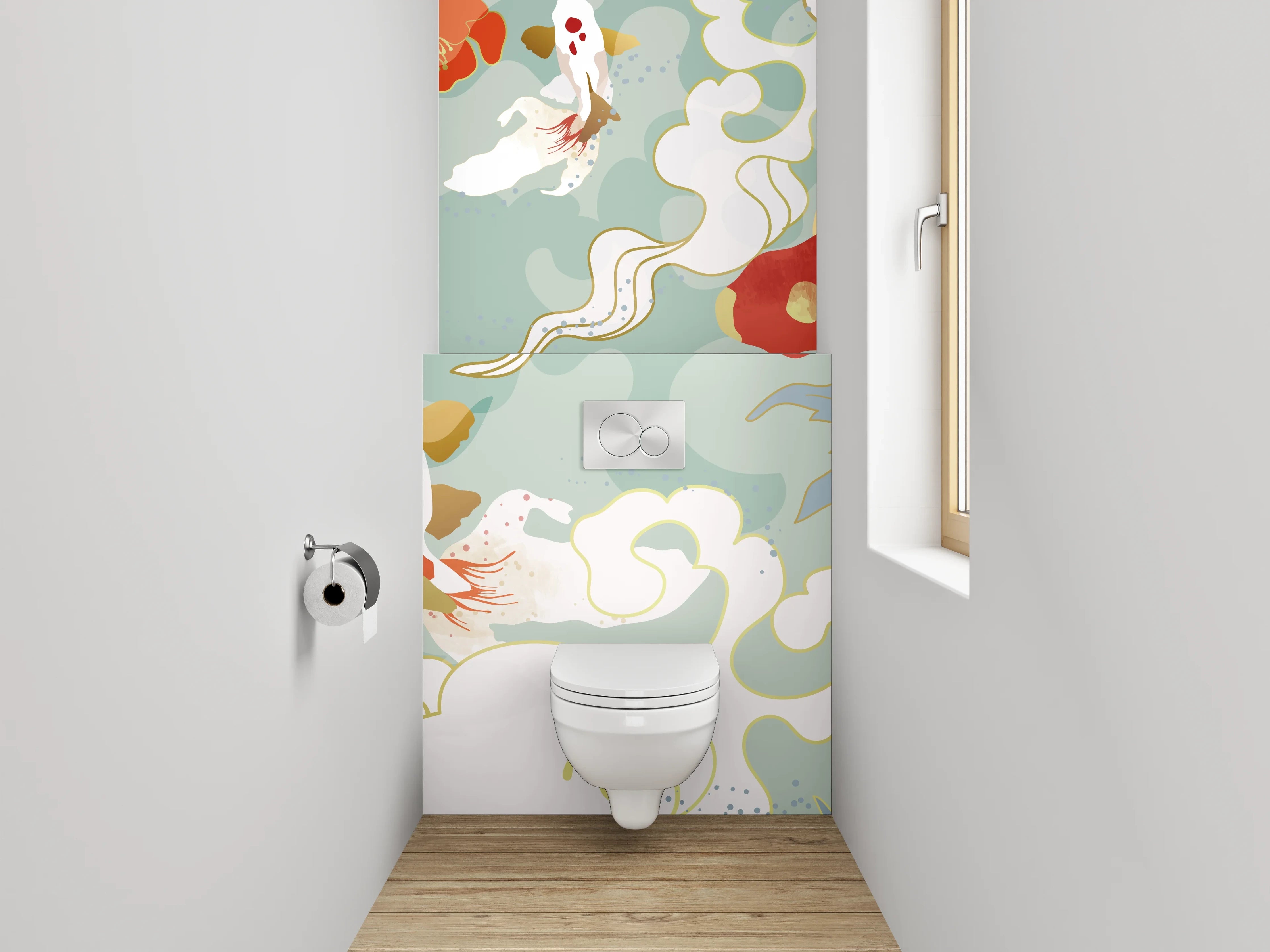 WC-Rückwand - Japanische Koi-Illustration Floral Art