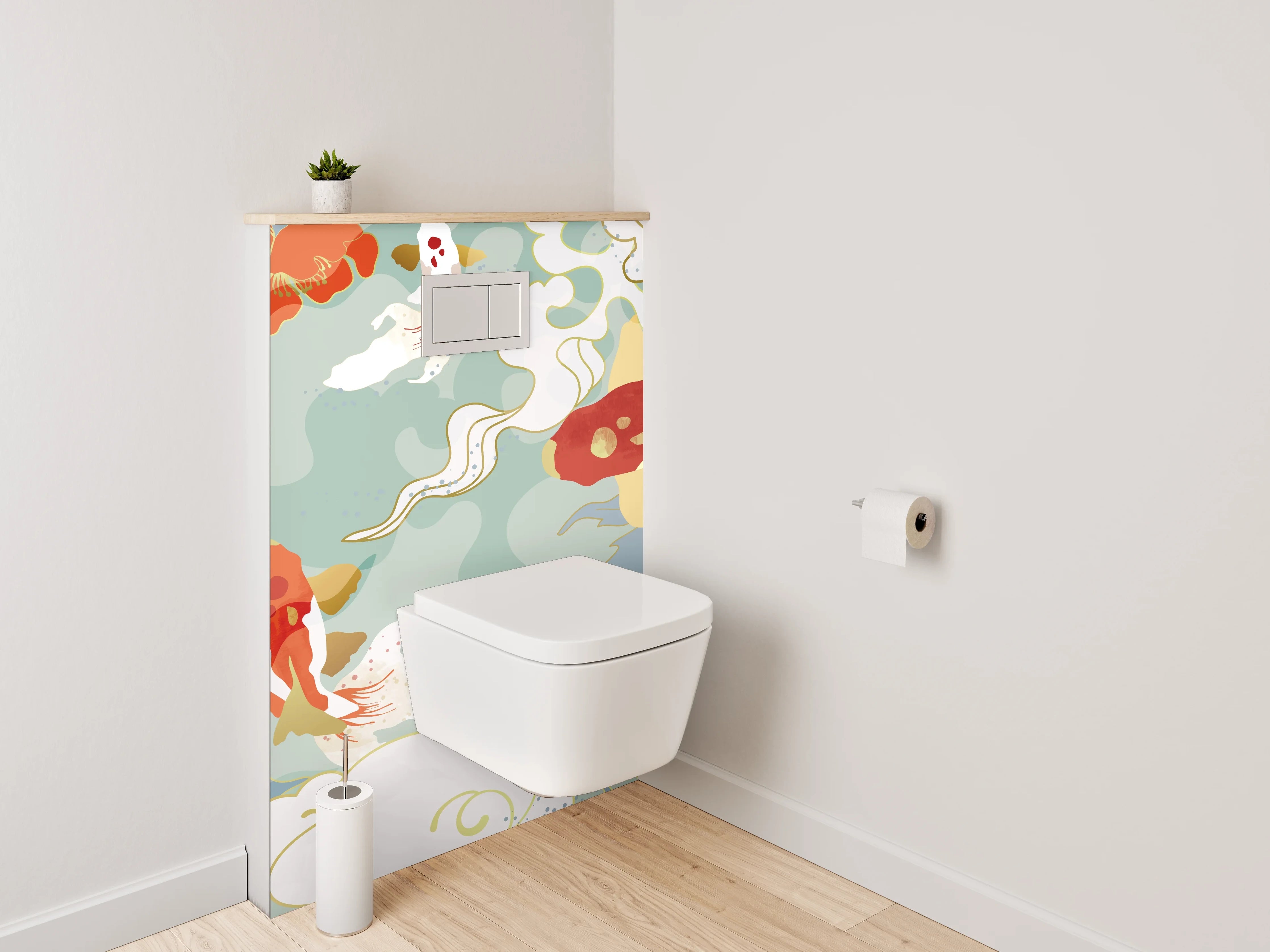 WC-Rückwand - Japanische Koi-Illustration Floral Art