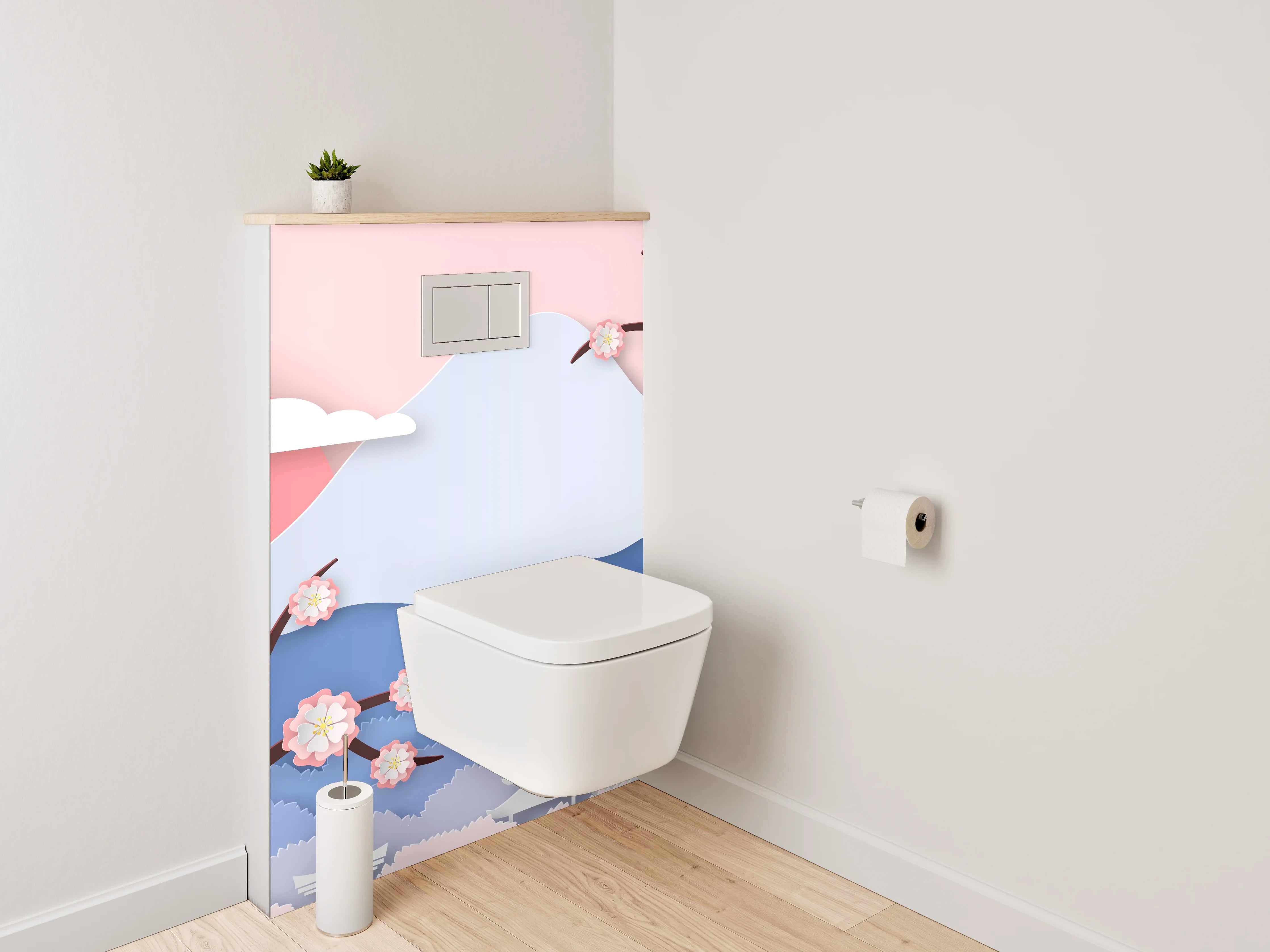 WC-Rückwand - Japanische Landschaft mit Kirschblüten
