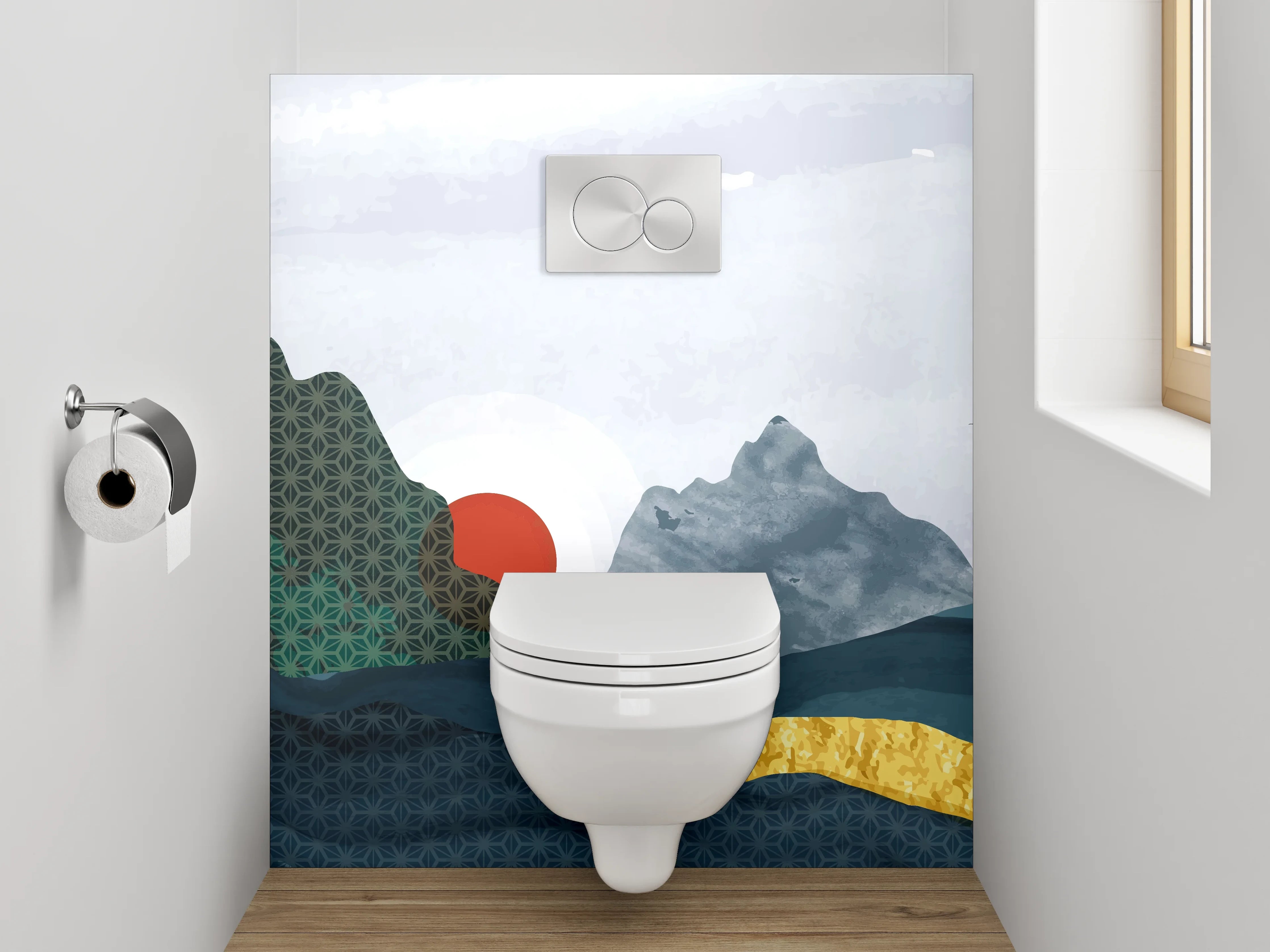 WC-Rückwand - Japanische Landschaft mit Kranichen