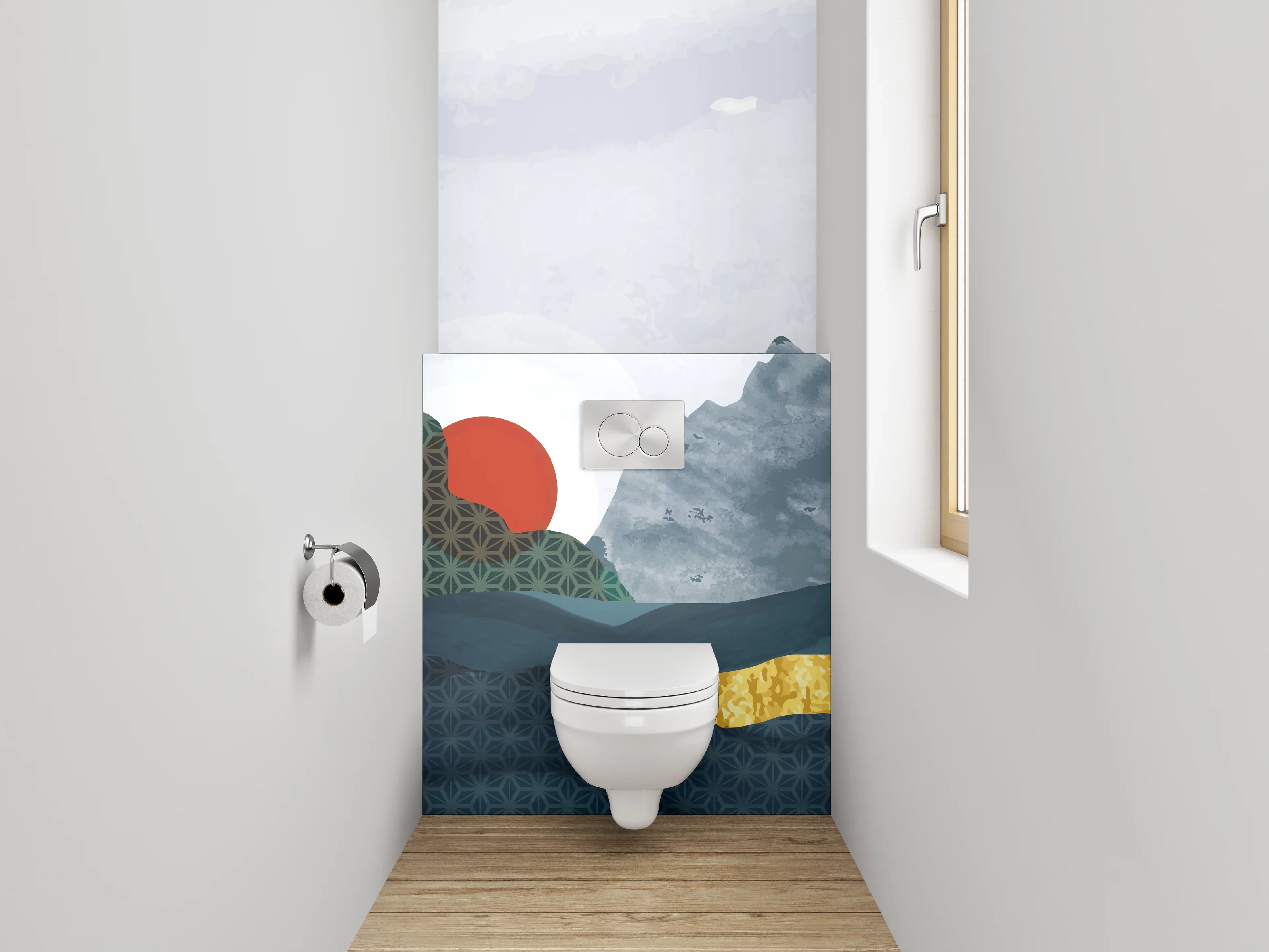 WC-Rückwand - Japanische Landschaft mit Kranichen