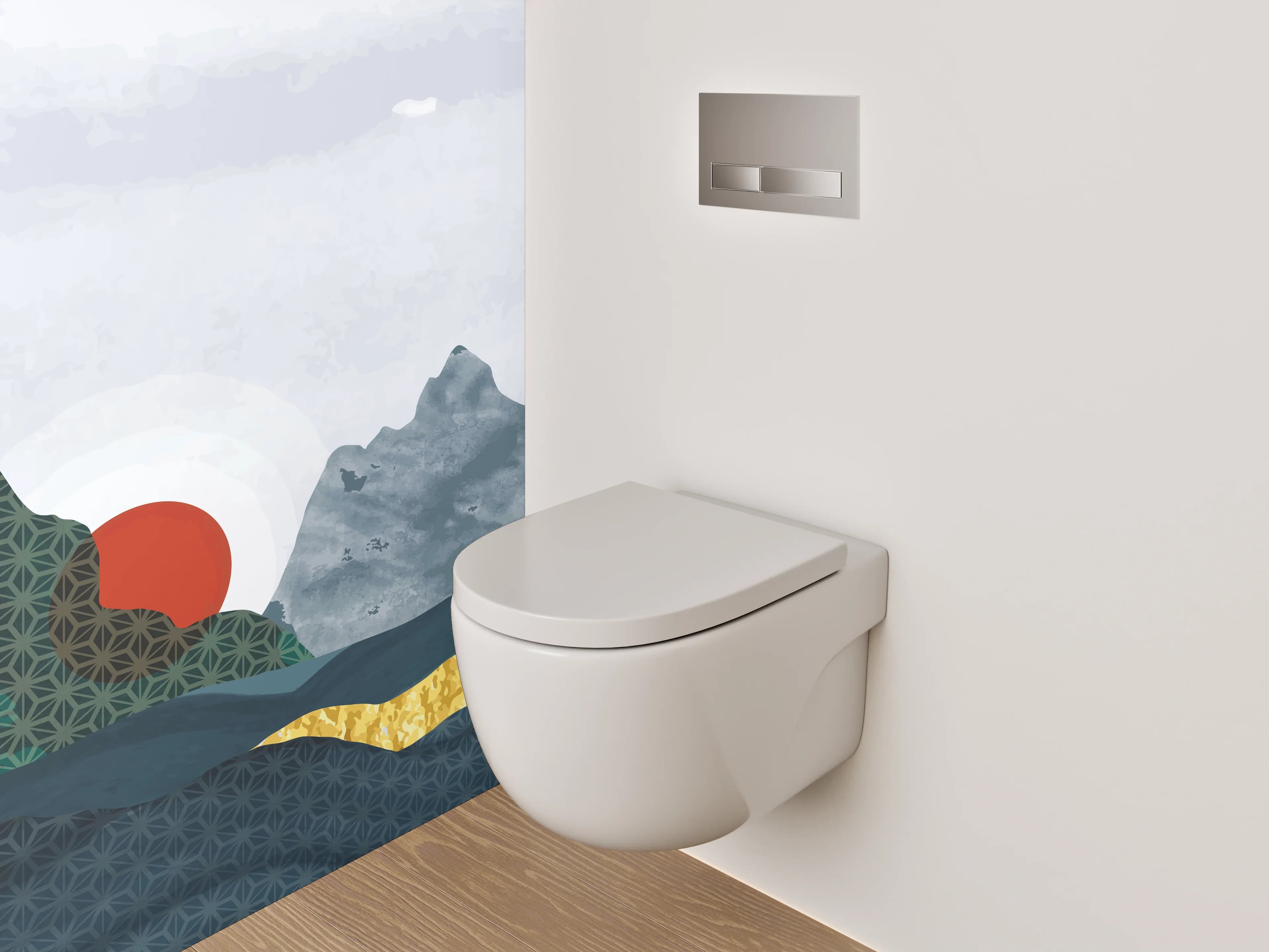 WC-Rückwand - Japanische Landschaft mit Kranichen