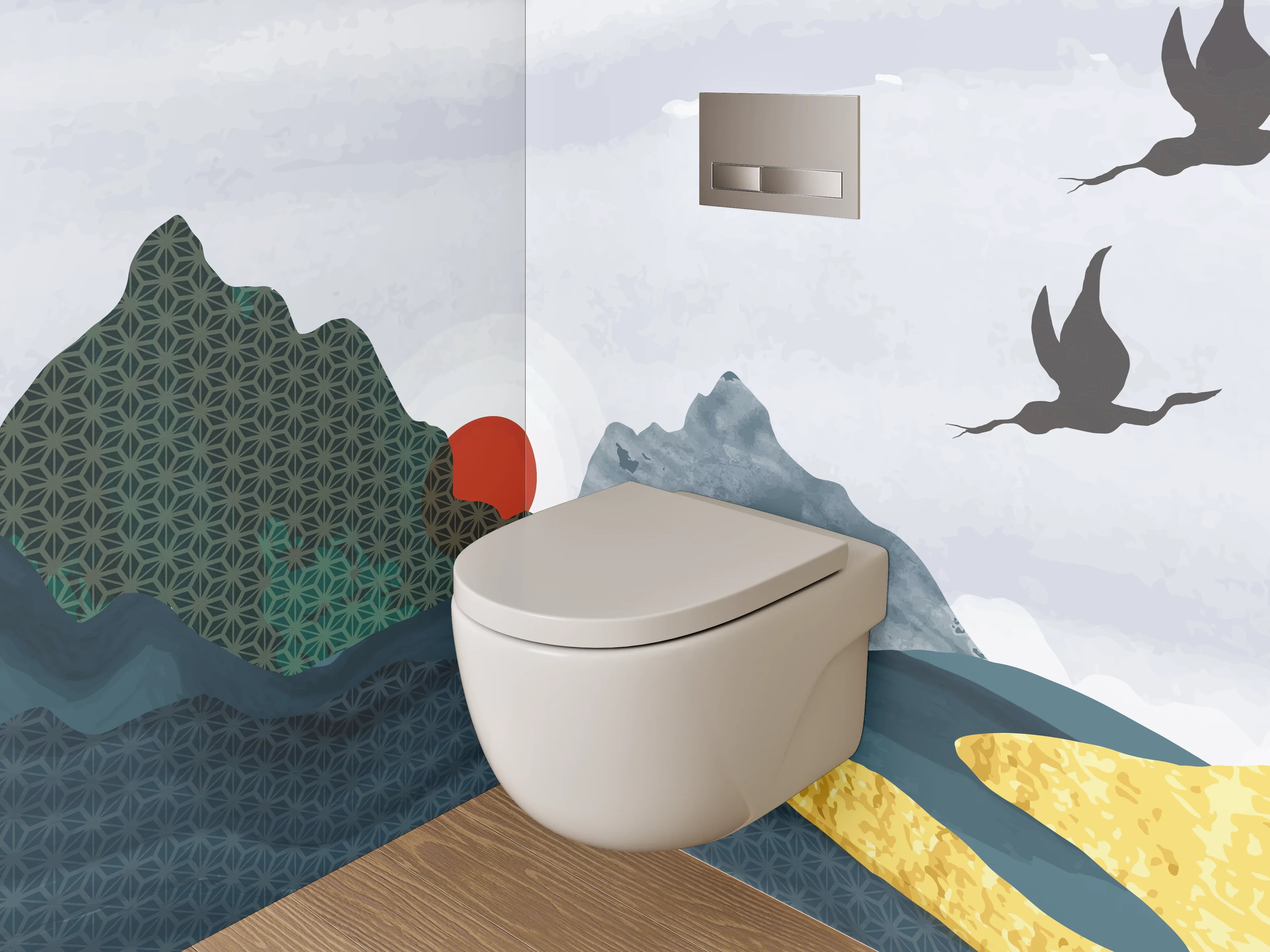 WC-Rückwand - Japanische Landschaft mit Kranichen