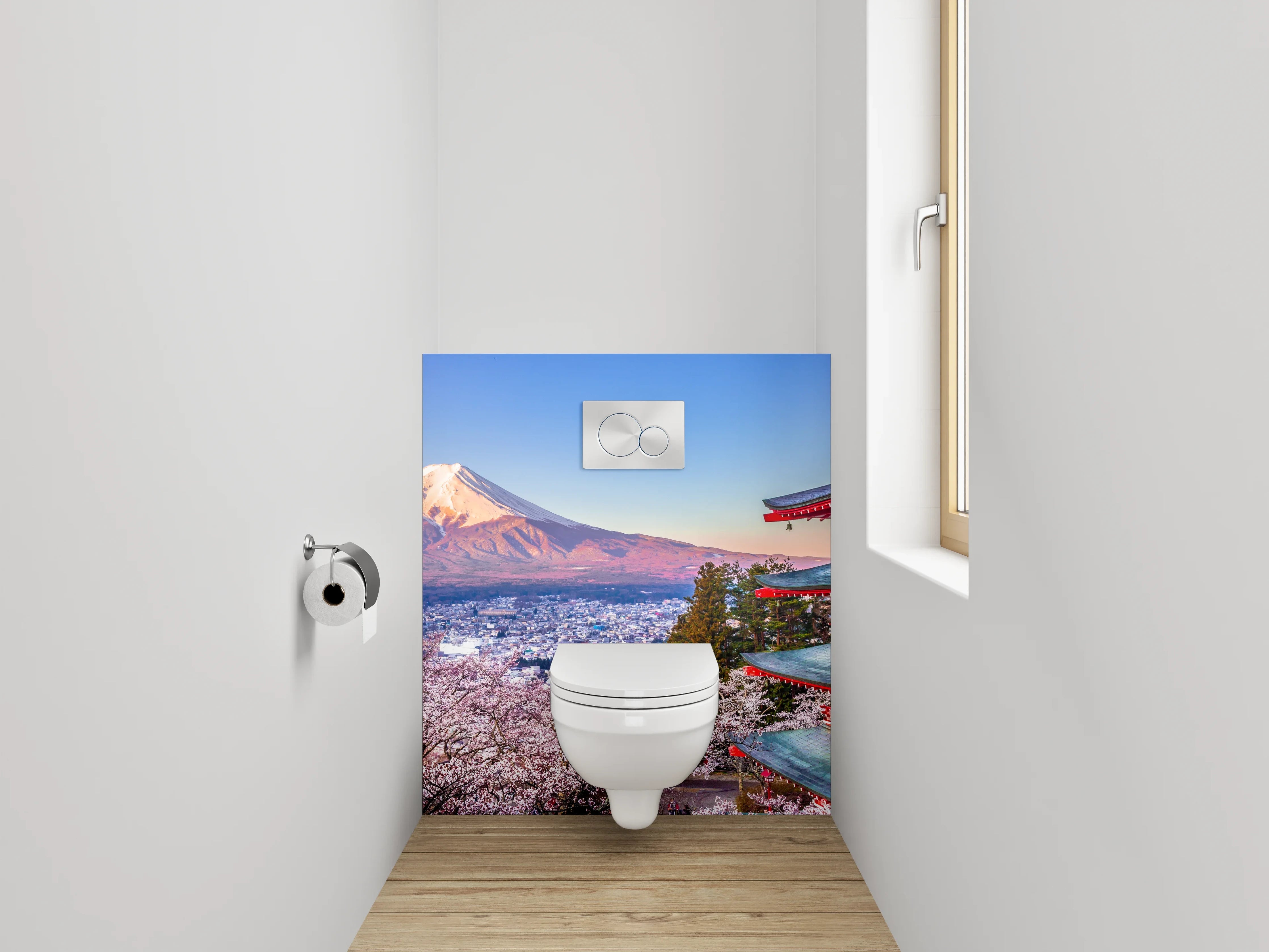WC-Rückwand - Japanische Landschaft: Fuji & Kirschblüte