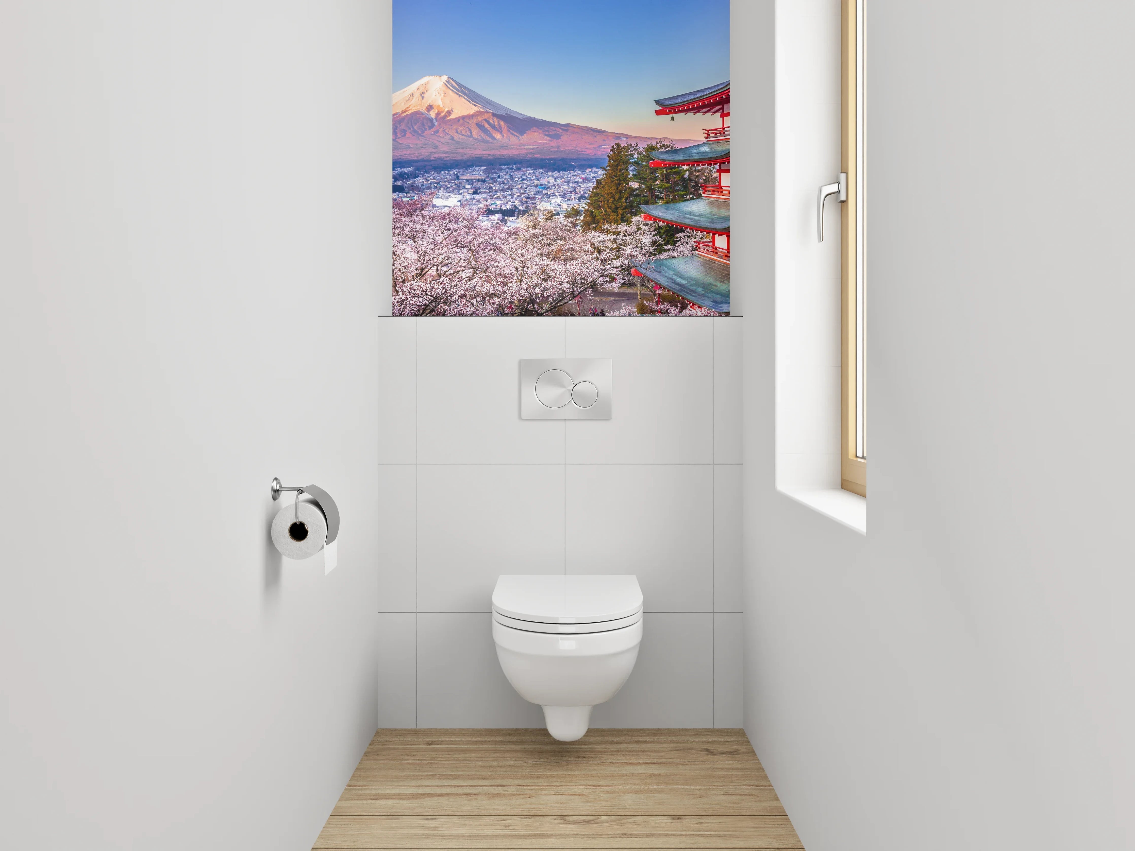 WC-Rückwand - Japanische Landschaft: Fuji & Kirschblüte