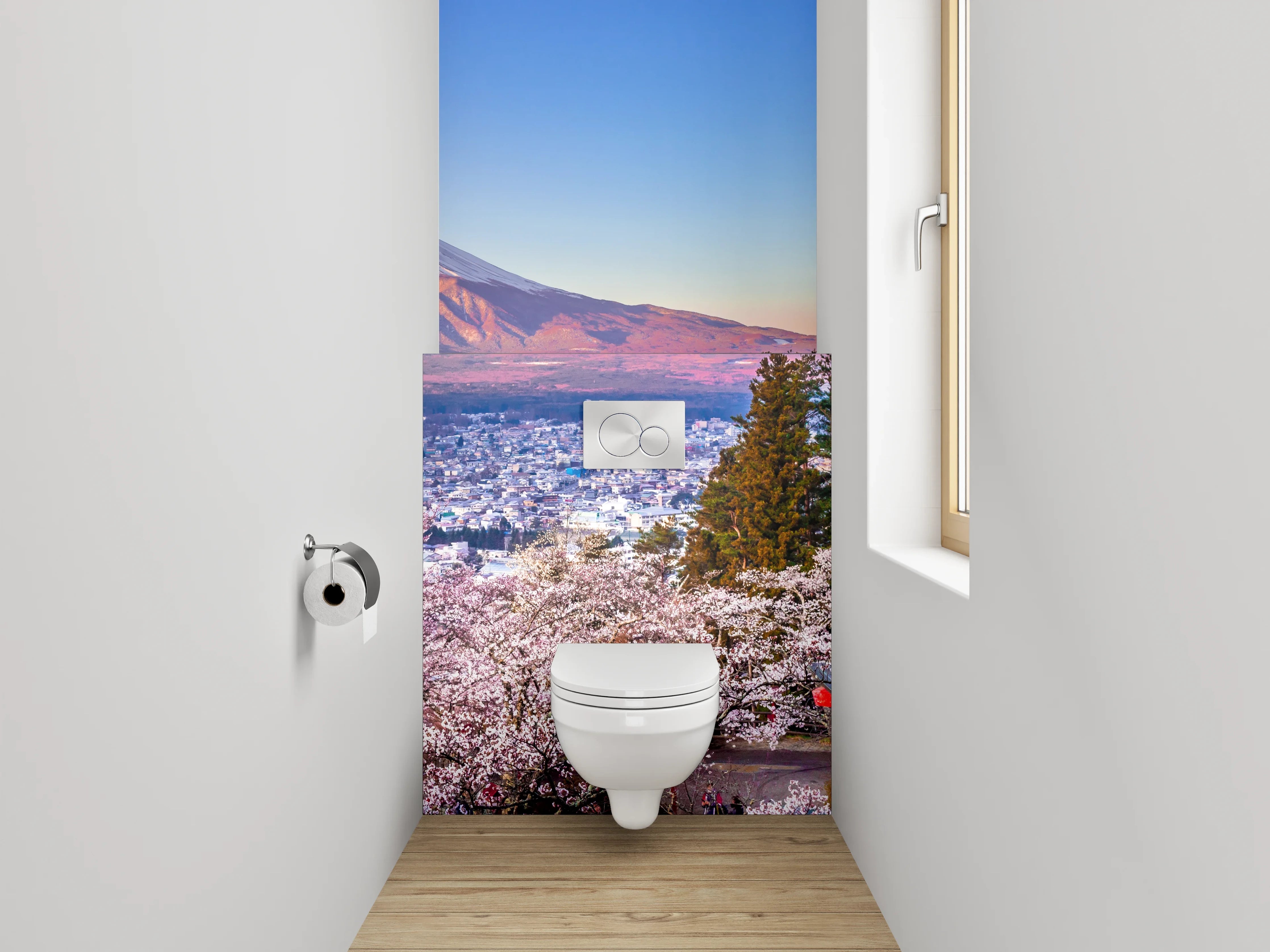 WC-Rückwand - Japanische Landschaft: Fuji & Kirschblüte
