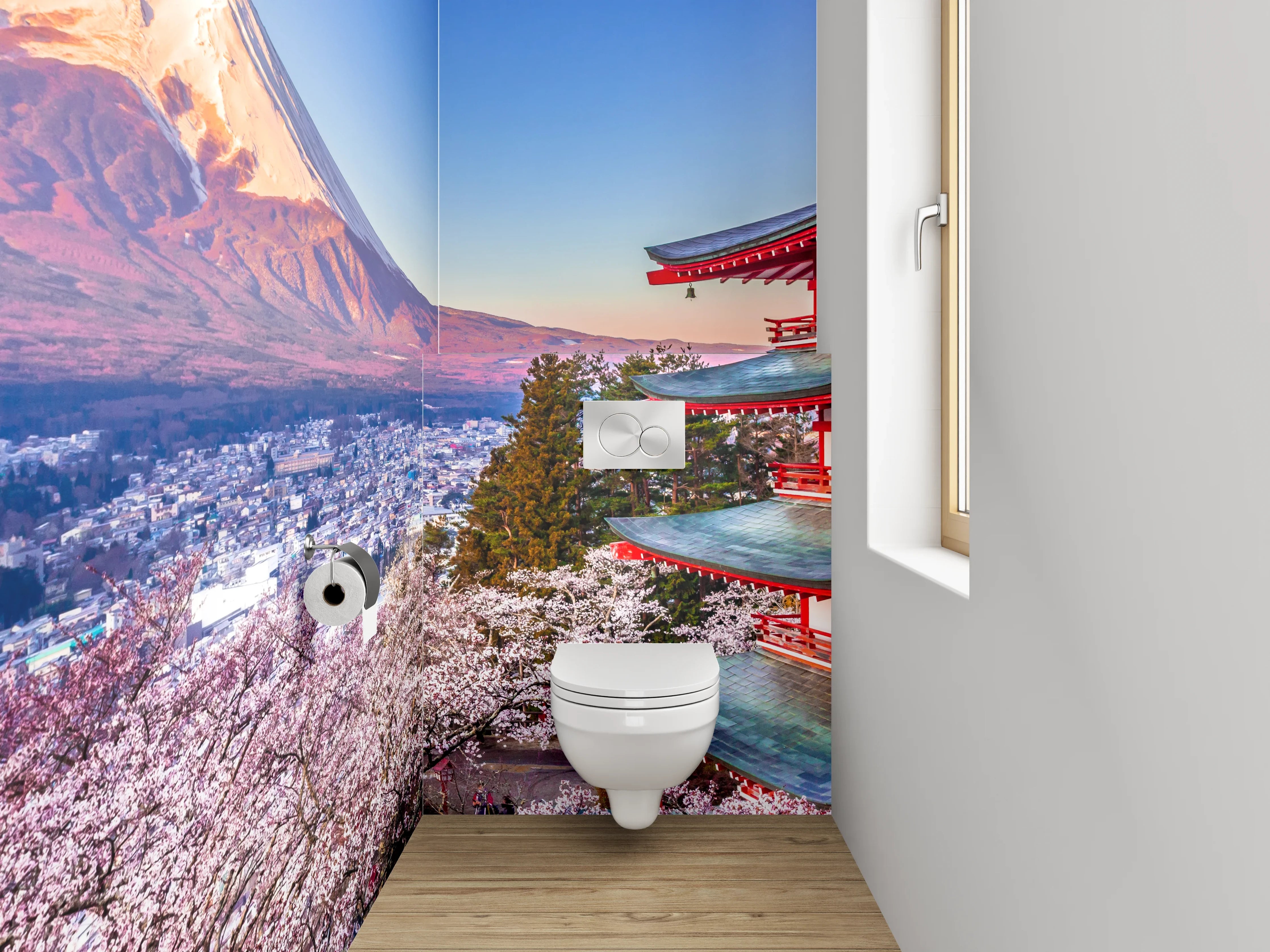 WC-Rückwand - Japanische Landschaft: Fuji & Kirschblüte