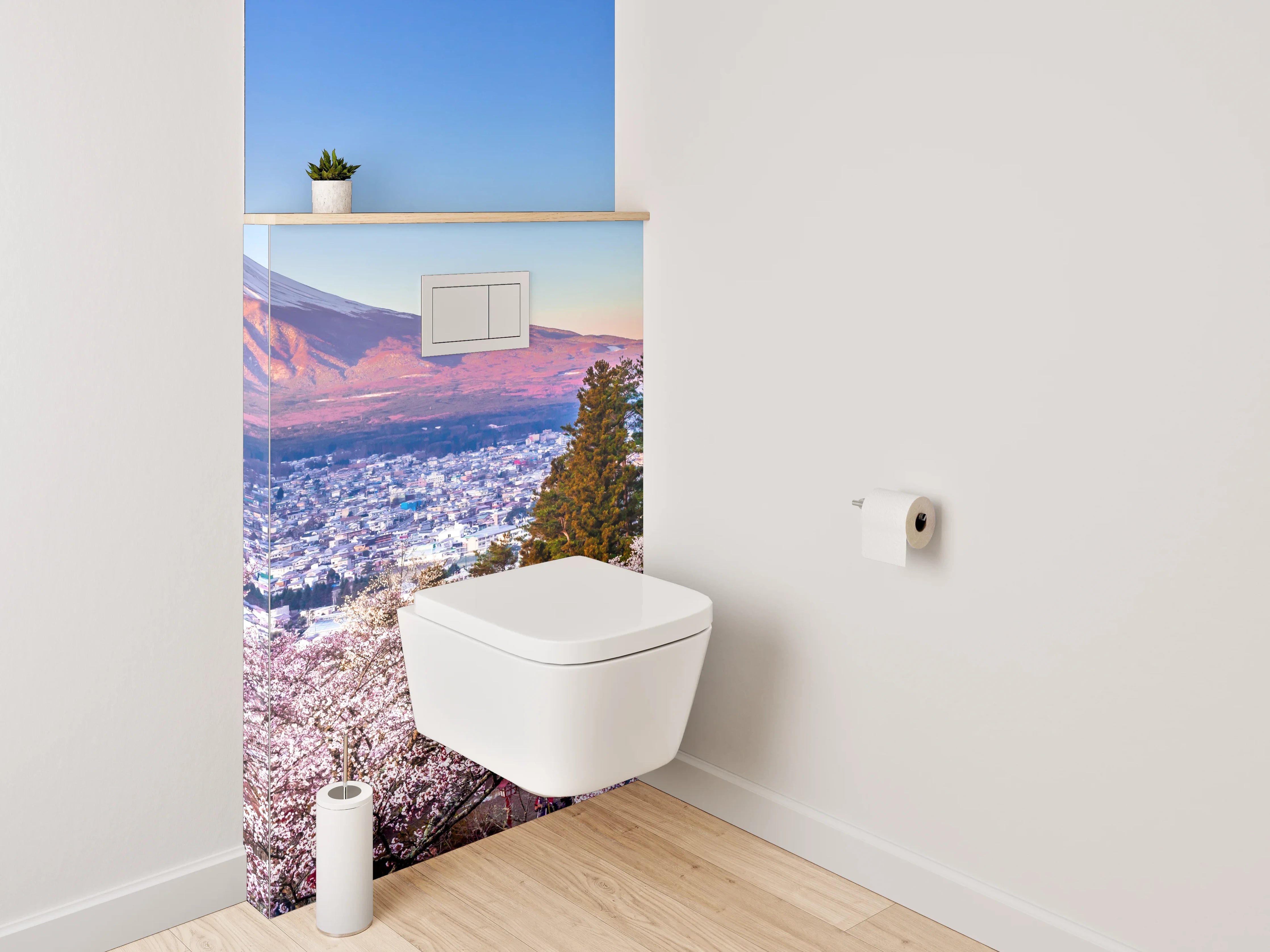 WC-Rückwand - Japanische Landschaft: Fuji & Kirschblüte