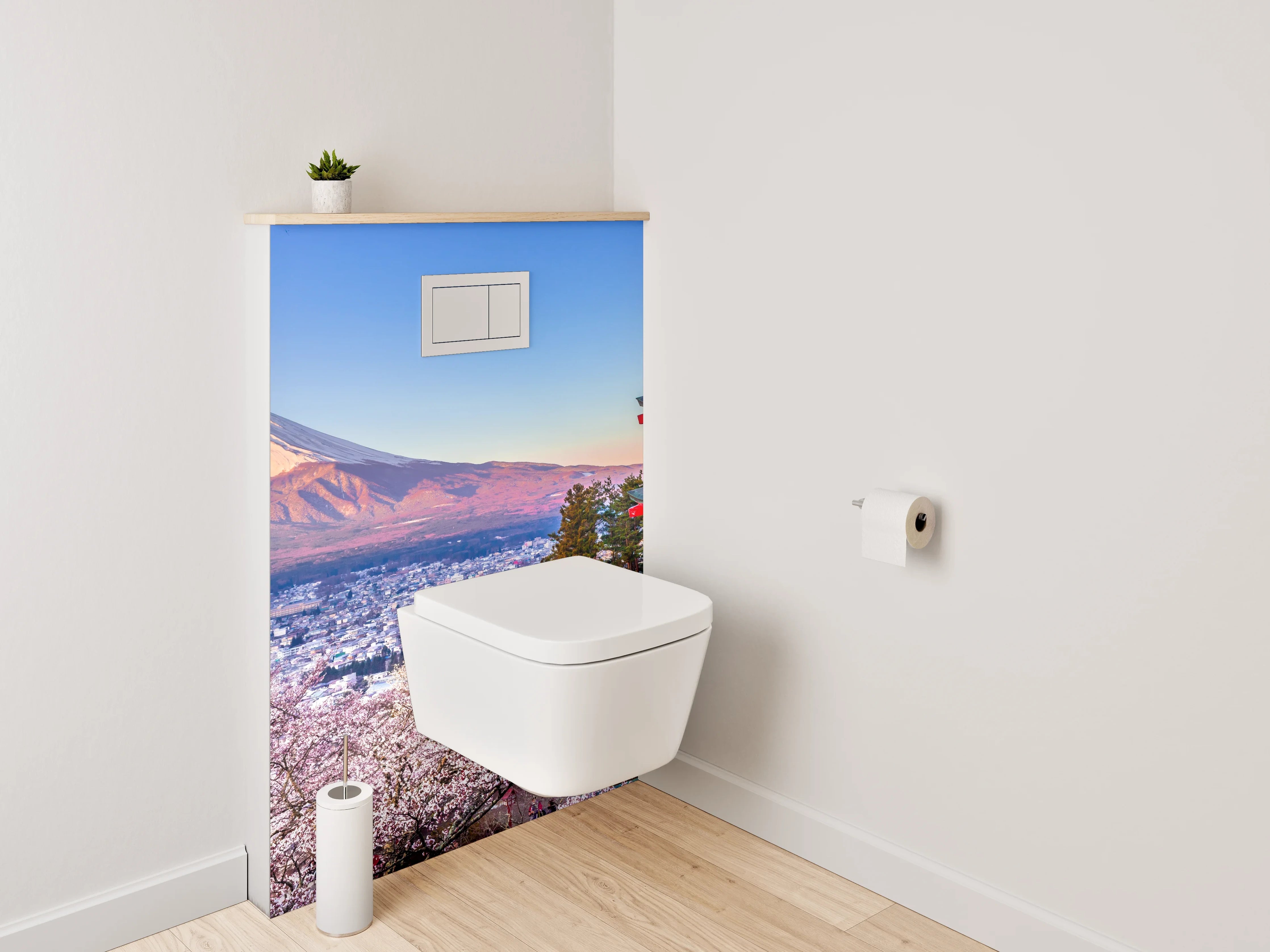 WC-Rückwand - Japanische Landschaft: Fuji & Kirschblüte