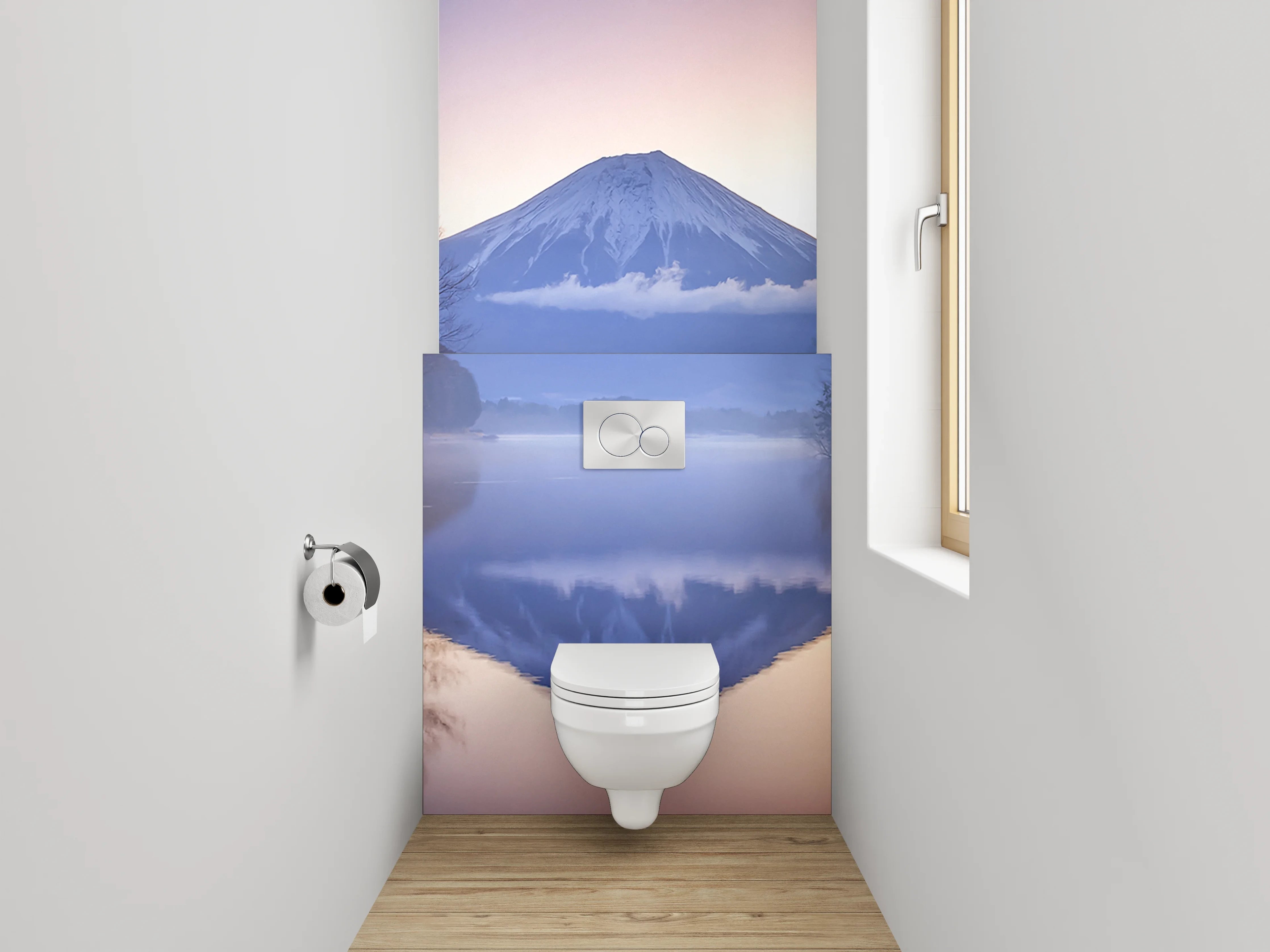 WC-Rückwand - Japanischer Bergsee mit Fuji im Morgennebel