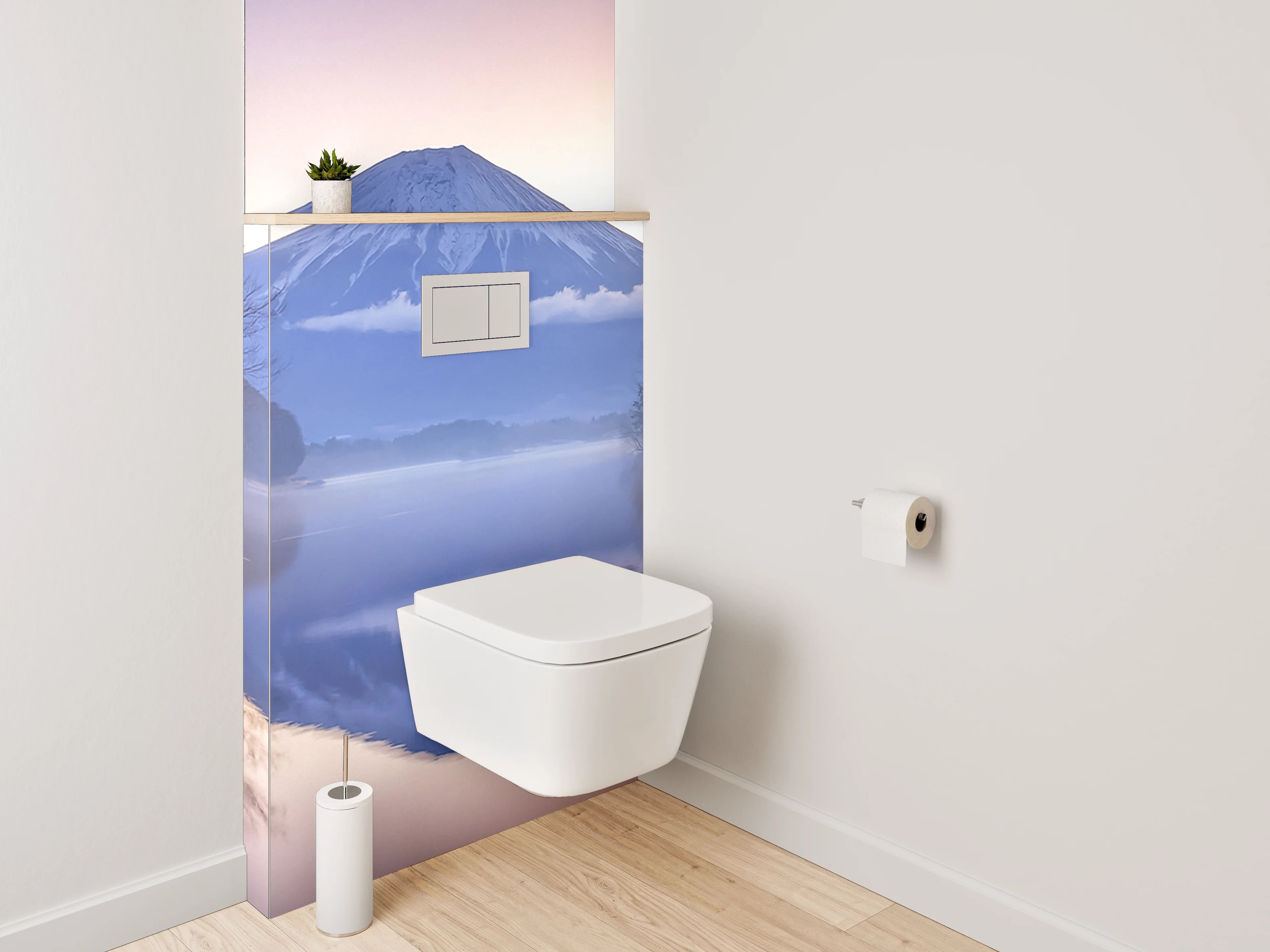 WC-Rückwand - Japanischer Bergsee mit Fuji im Morgennebel