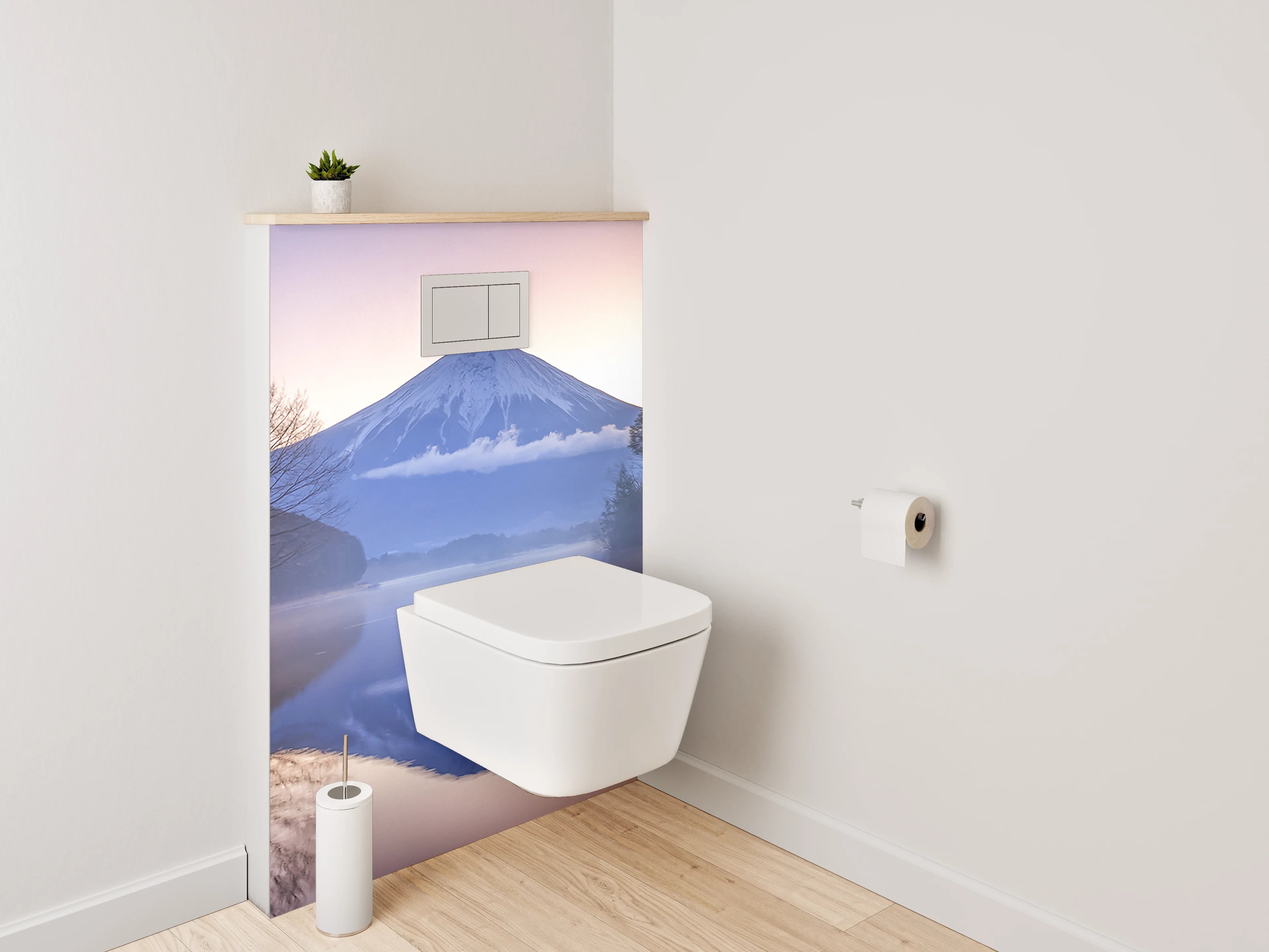 WC-Rückwand - Japanischer Bergsee mit Fuji im Morgennebel