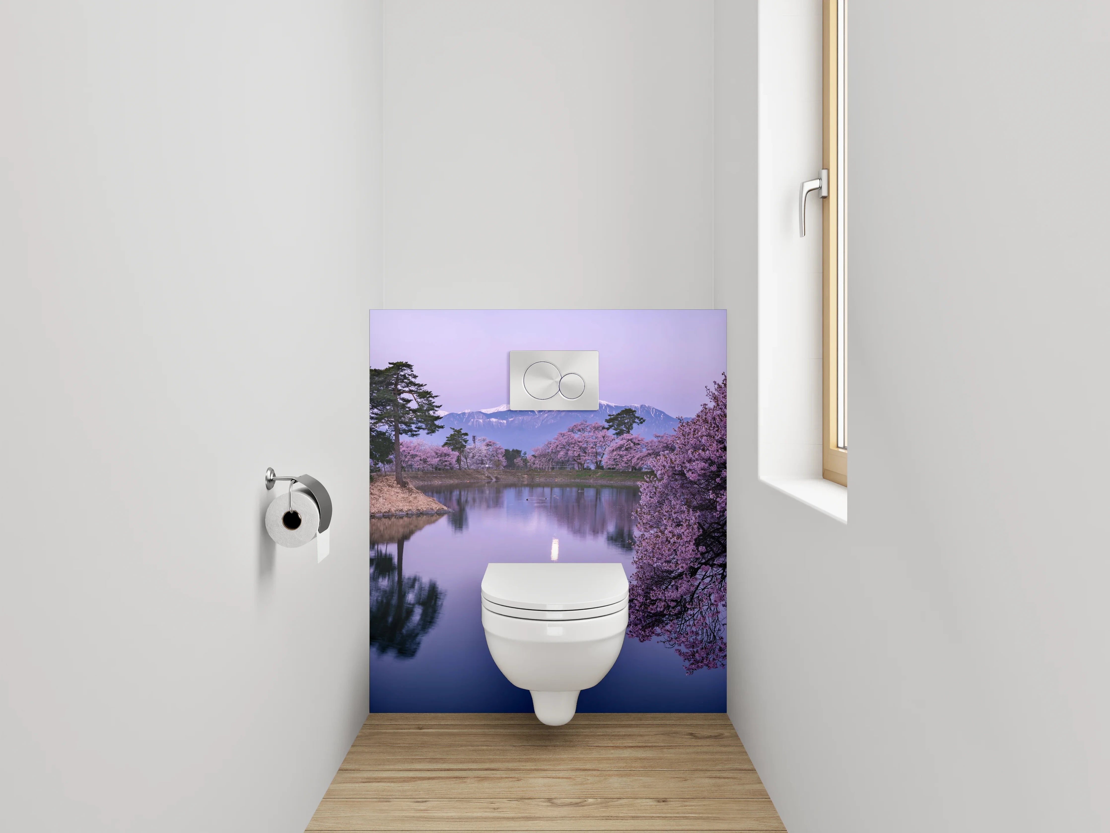 WC-Rückwand - Japanischer Frühlingssee mit Kirschblüte