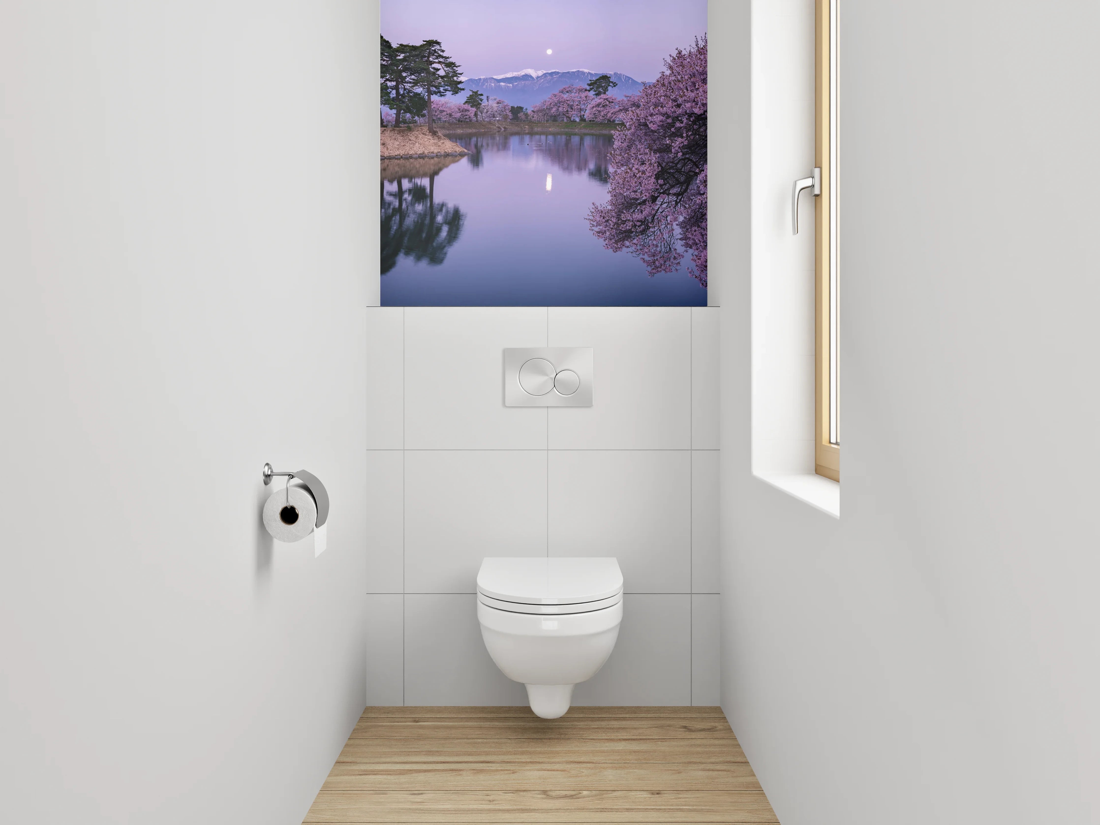 WC-Rückwand - Japanischer Frühlingssee mit Kirschblüte