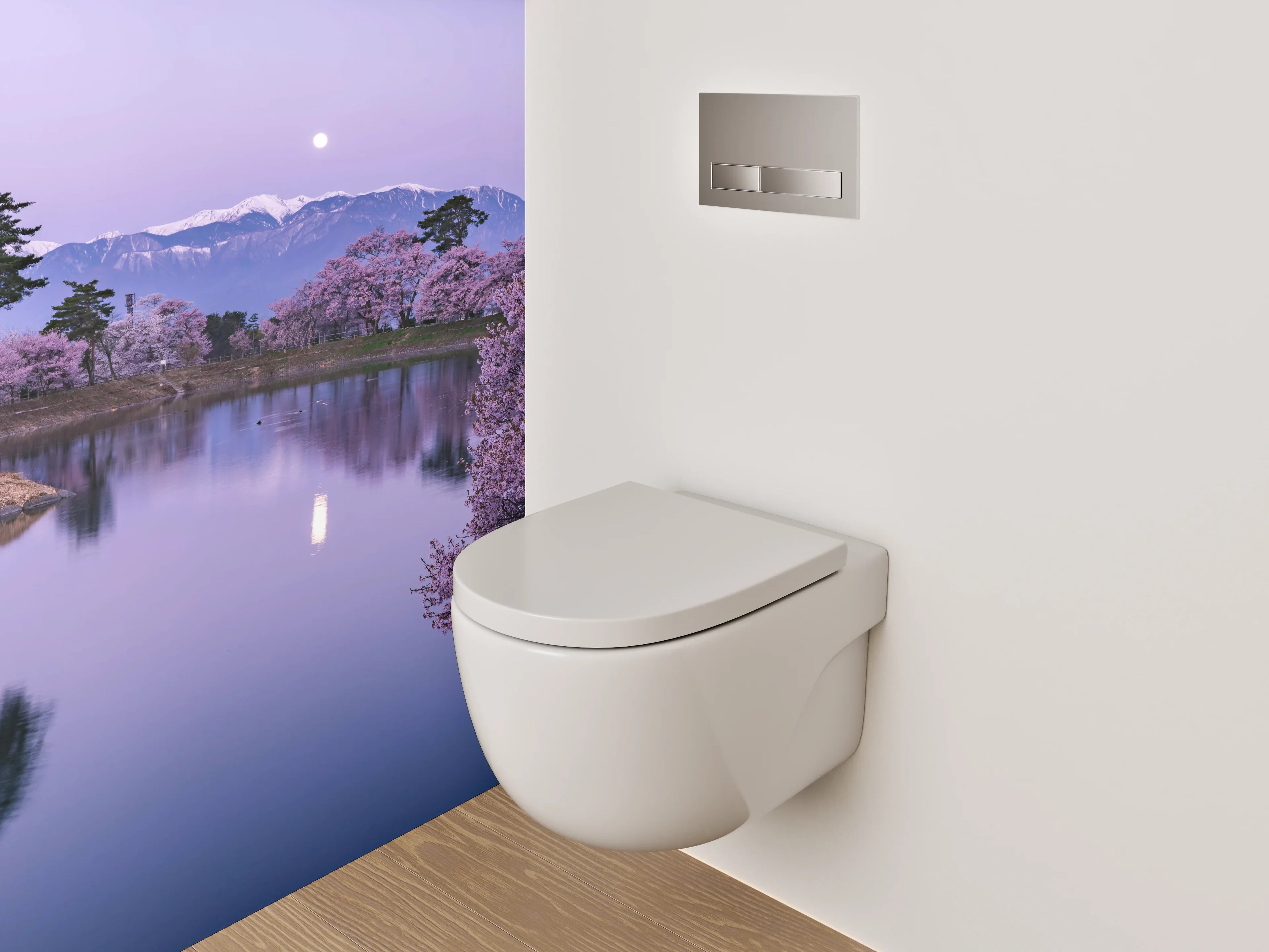 WC-Rückwand - Japanischer Frühlingssee mit Kirschblüte
