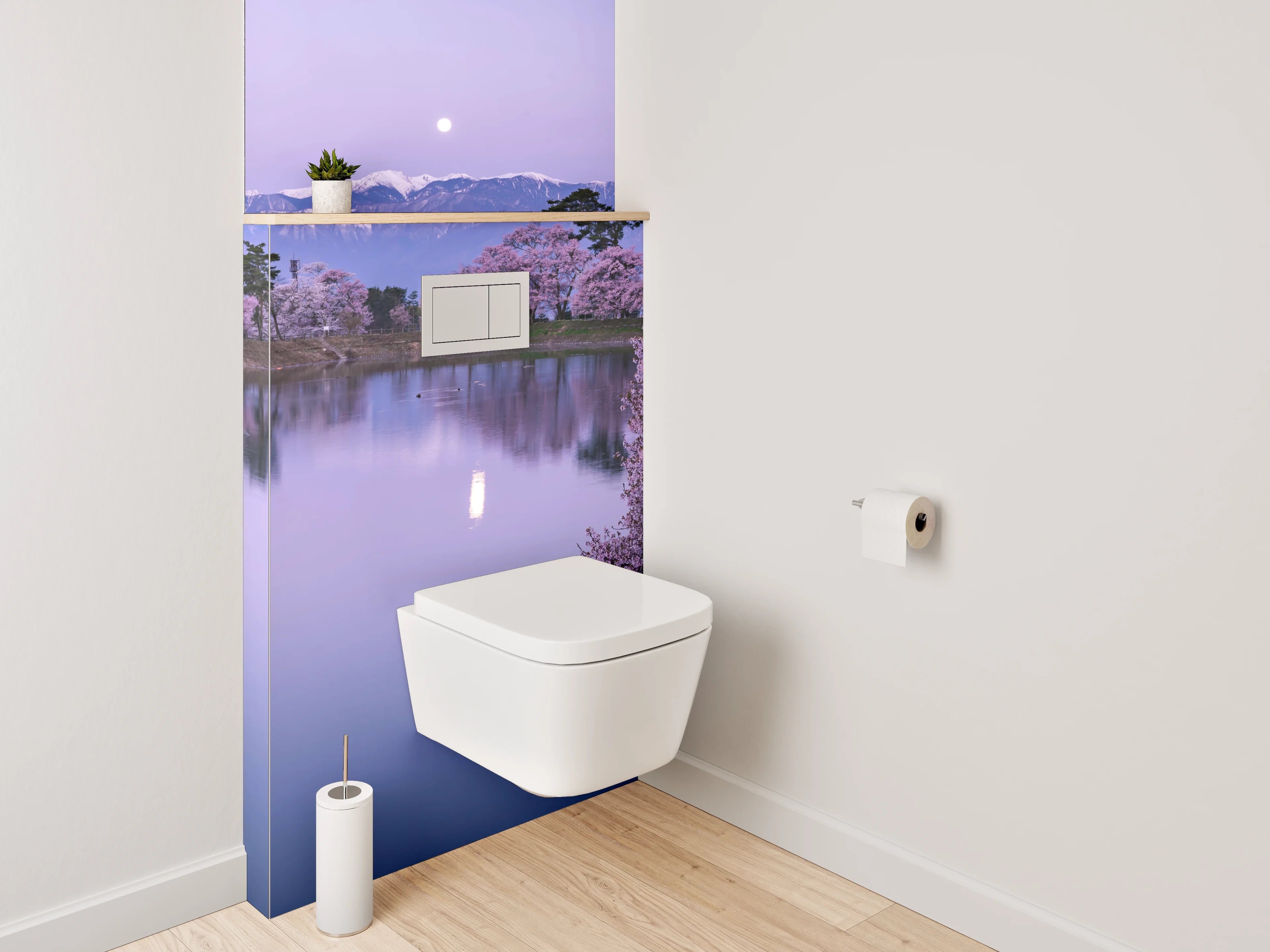 WC-Rückwand - Japanischer Frühlingssee mit Kirschblüte