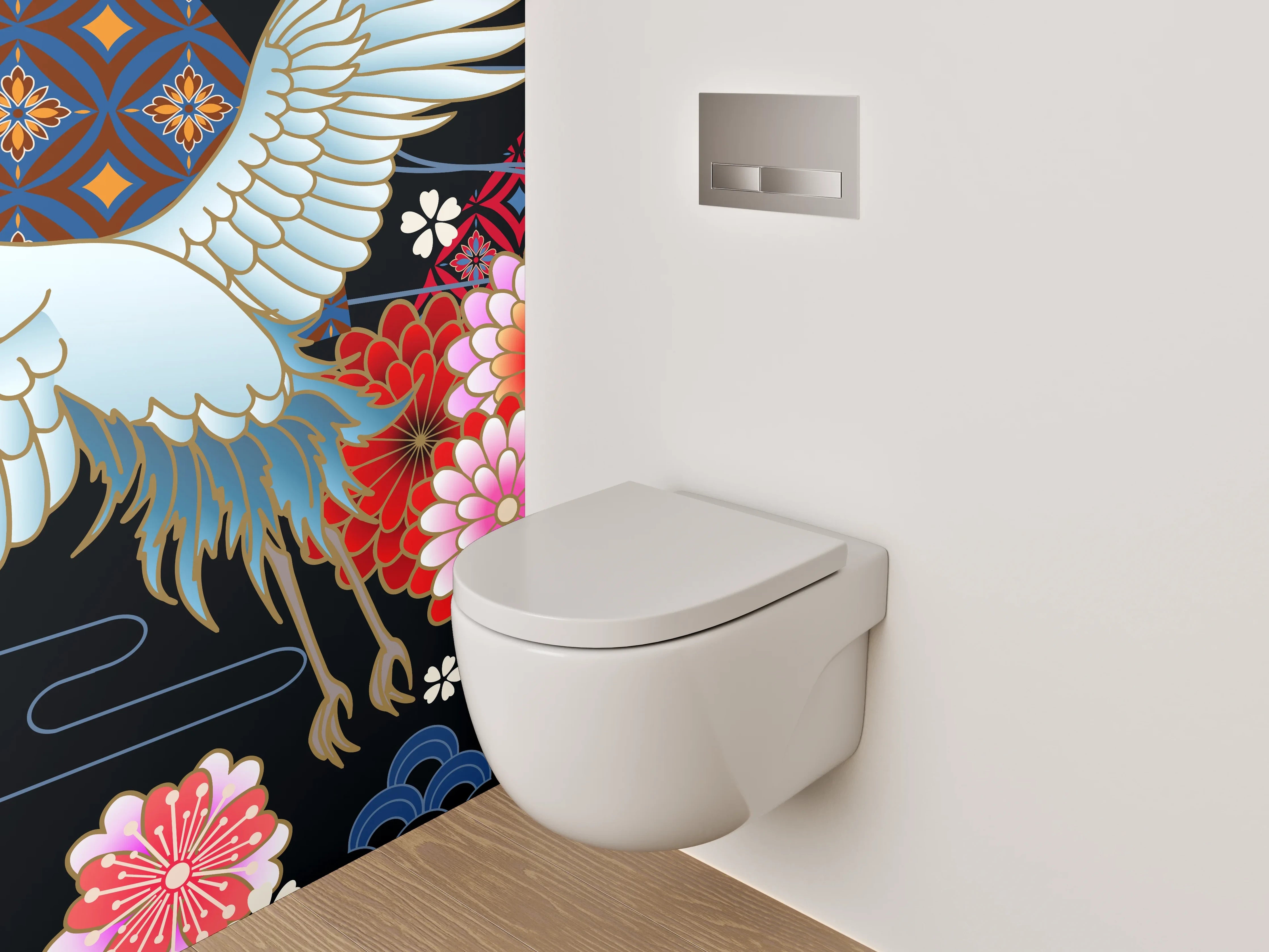 WC-Rückwand - Japanischer Kranich mit Blumenmuster