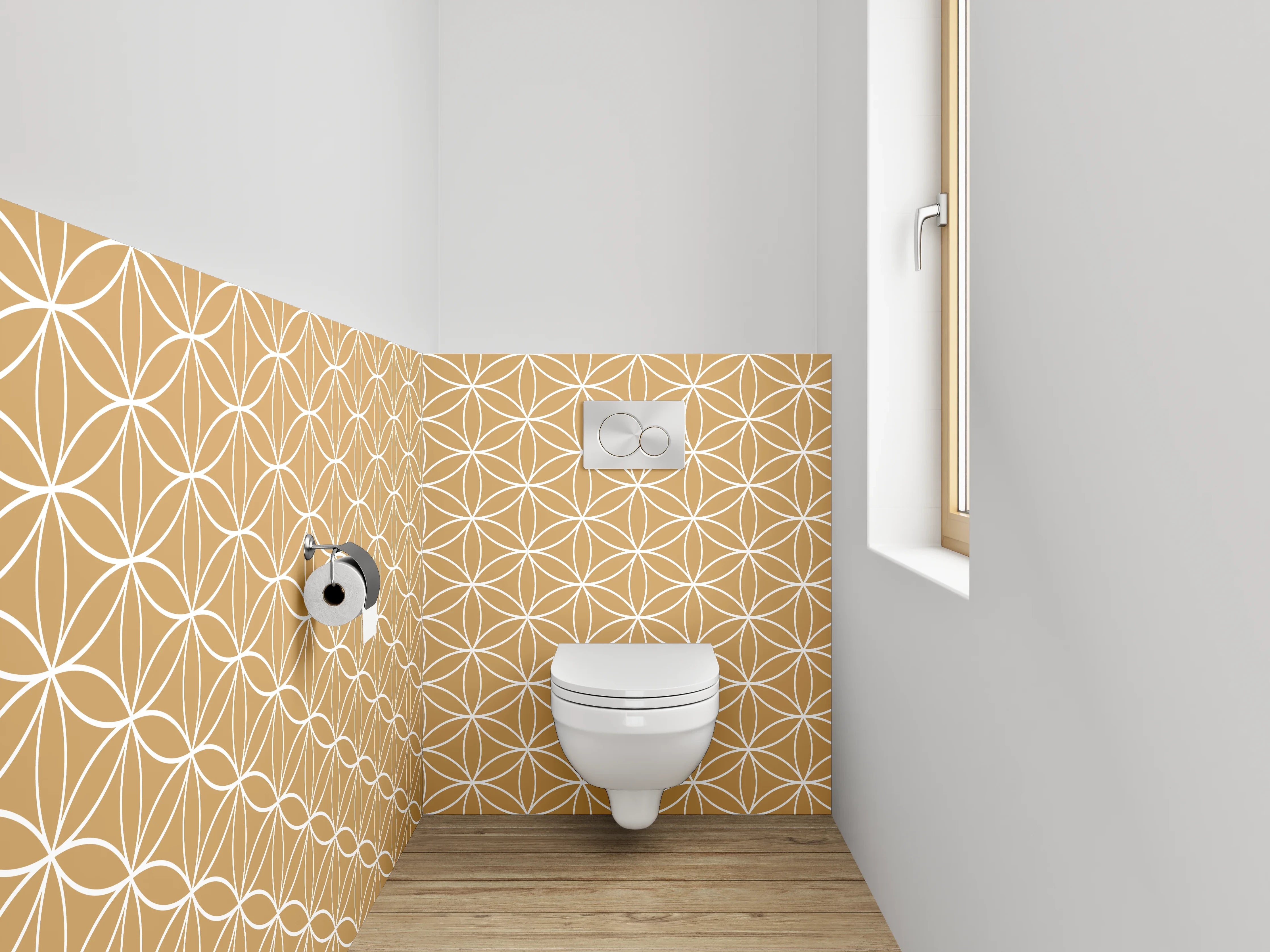 WC-Rückwand - Japanisches Asanoha Muster Beige Weiß