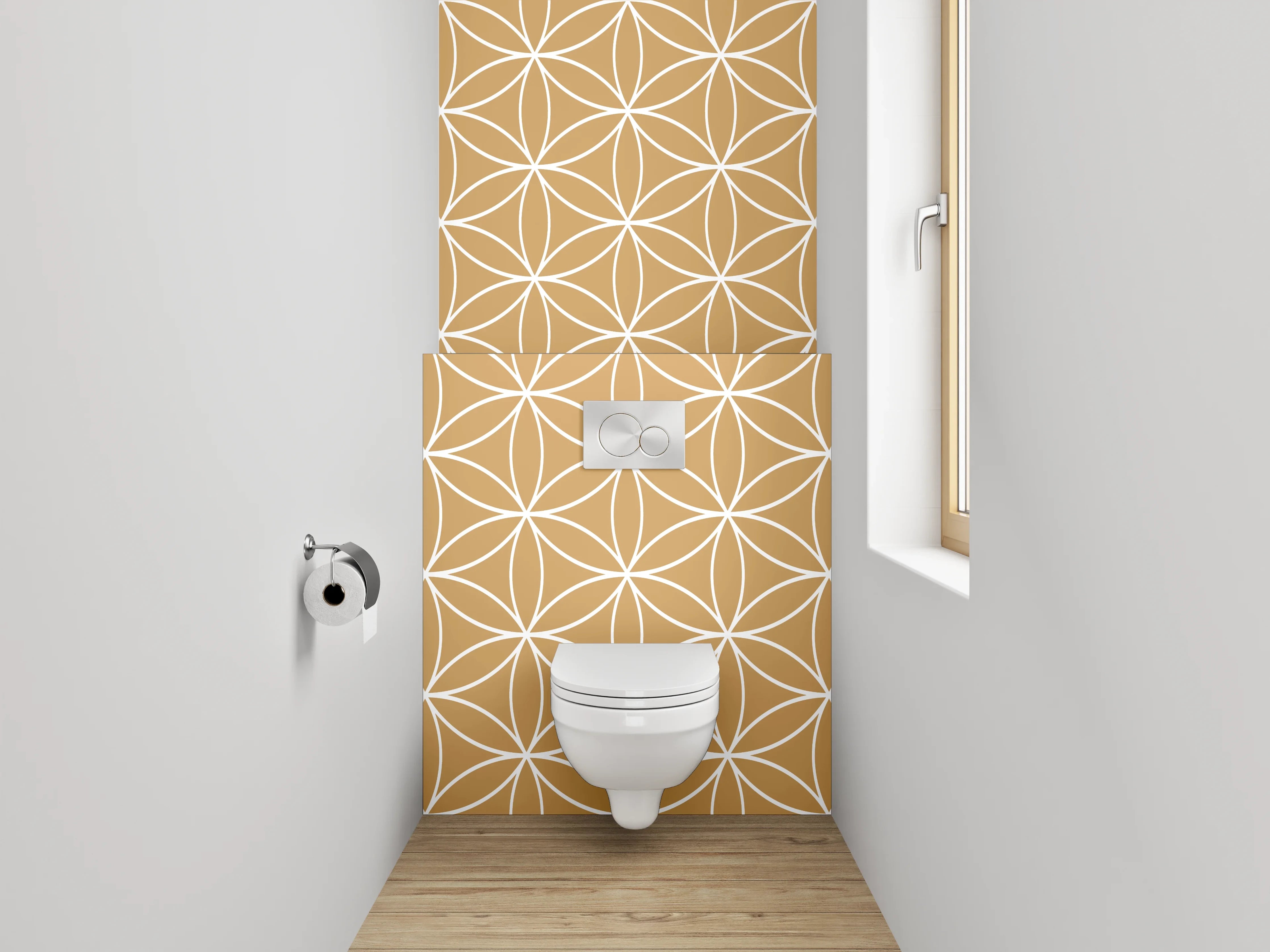 WC-Rückwand - Japanisches Asanoha Muster Beige Weiß