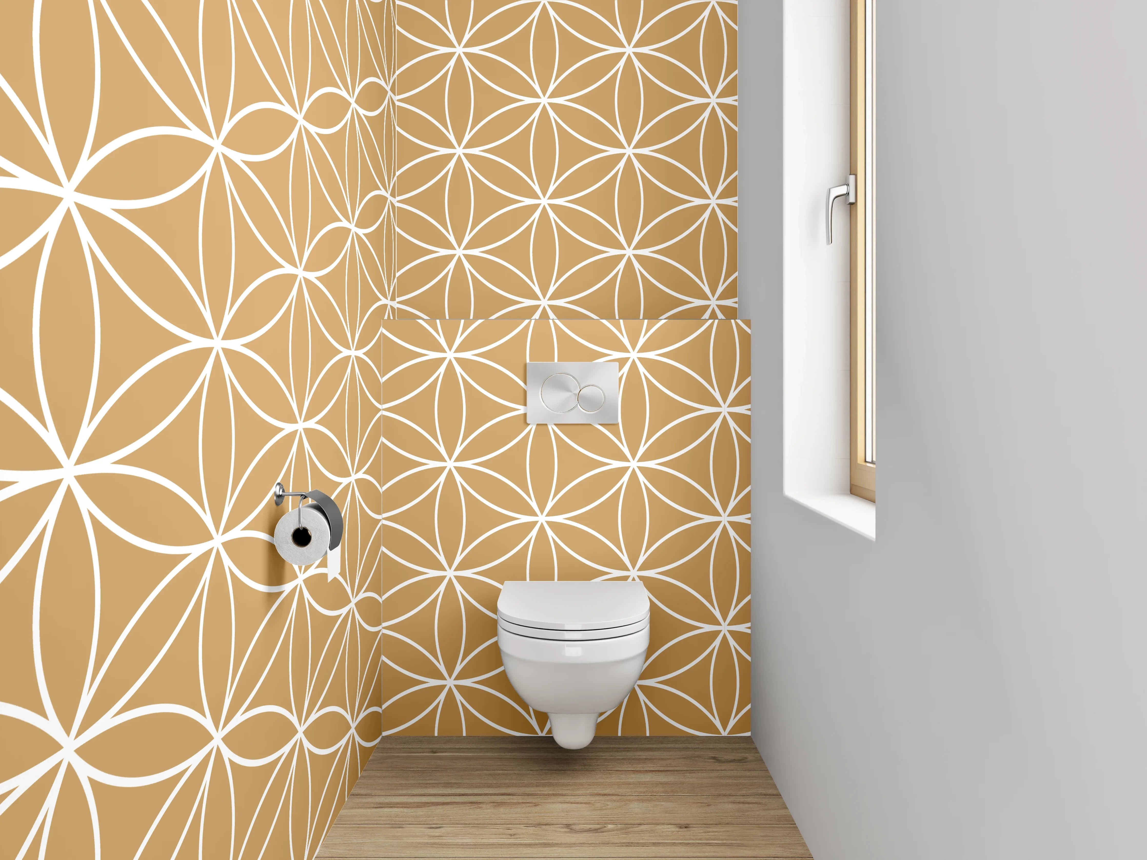 WC-Rückwand - Japanisches Asanoha Muster Beige Weiß