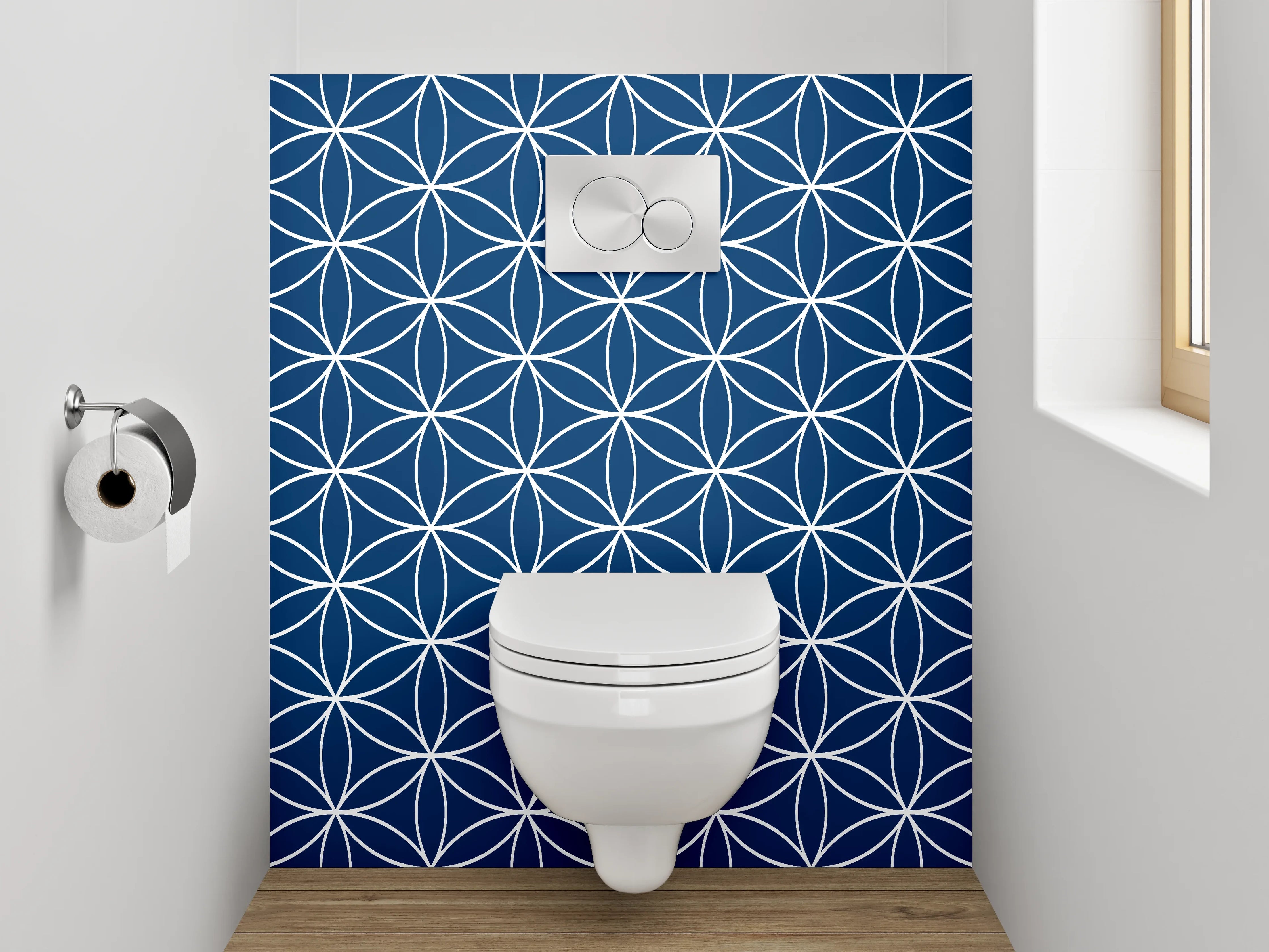 WC-Rückwand - Japanisches Asanoha-Muster Blau Weiß