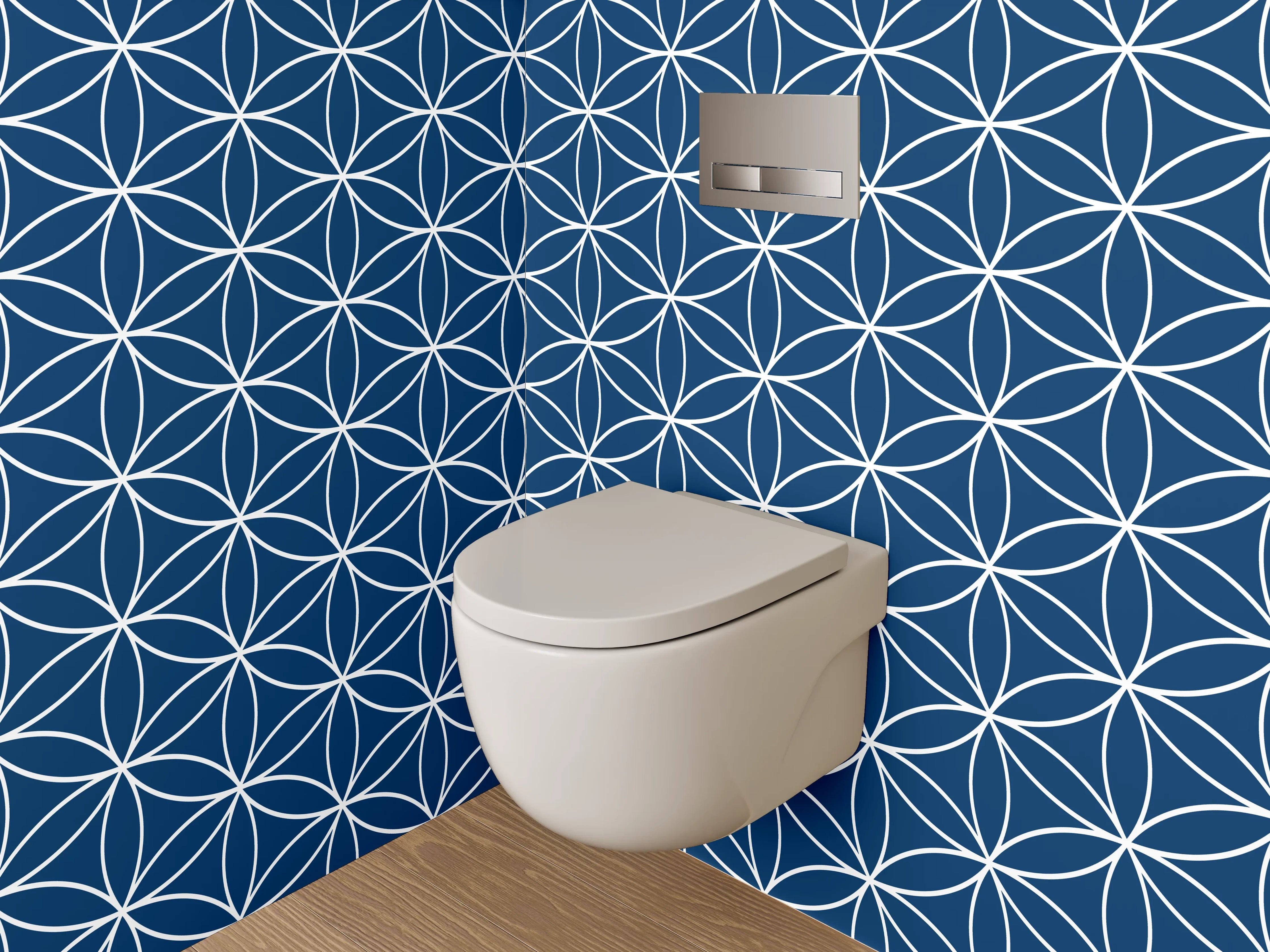 WC-Rückwand - Japanisches Asanoha-Muster Blau Weiß