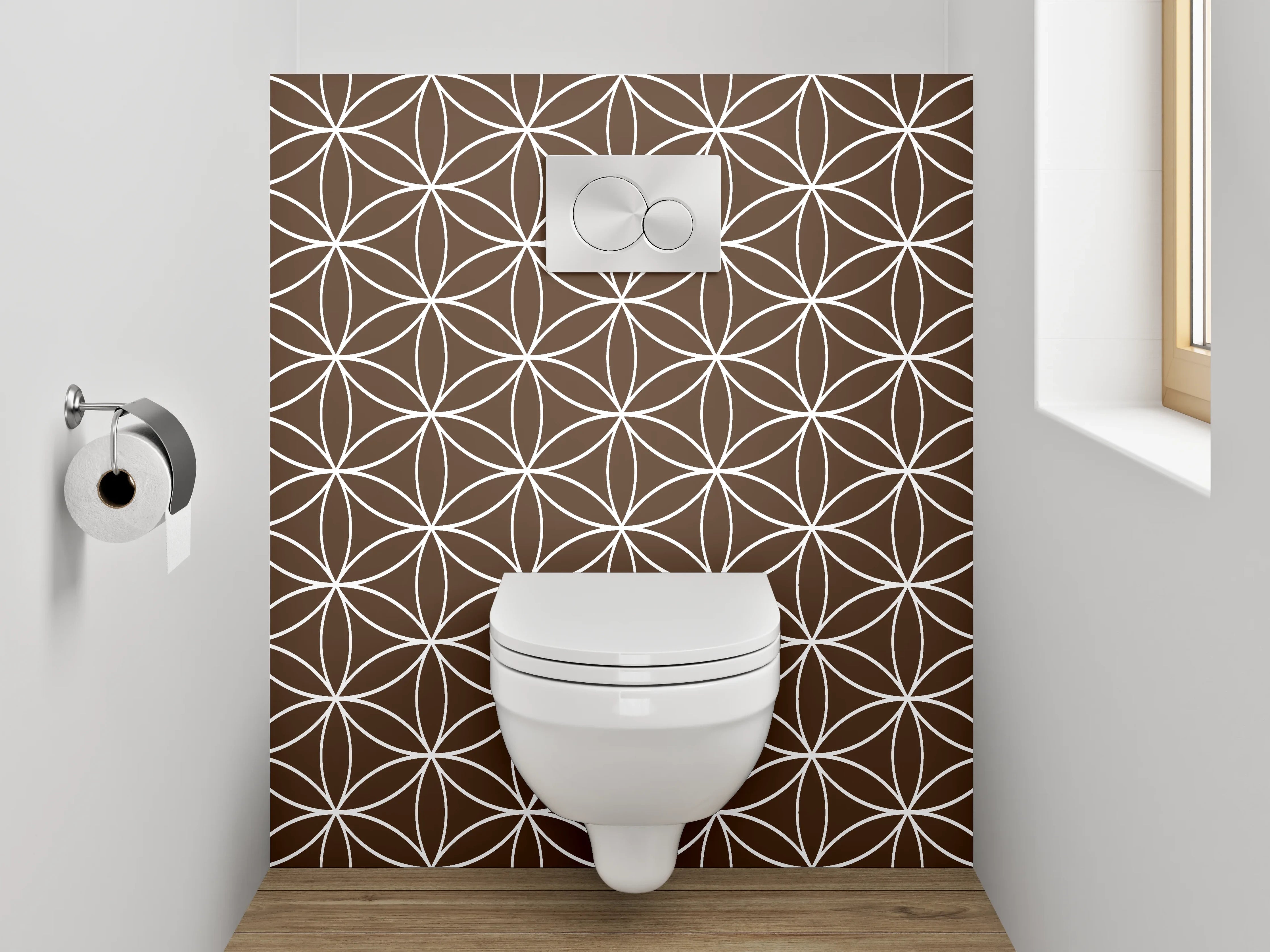 WC-Rückwand - Japanisches Asanoha-Muster Braun Weiß
