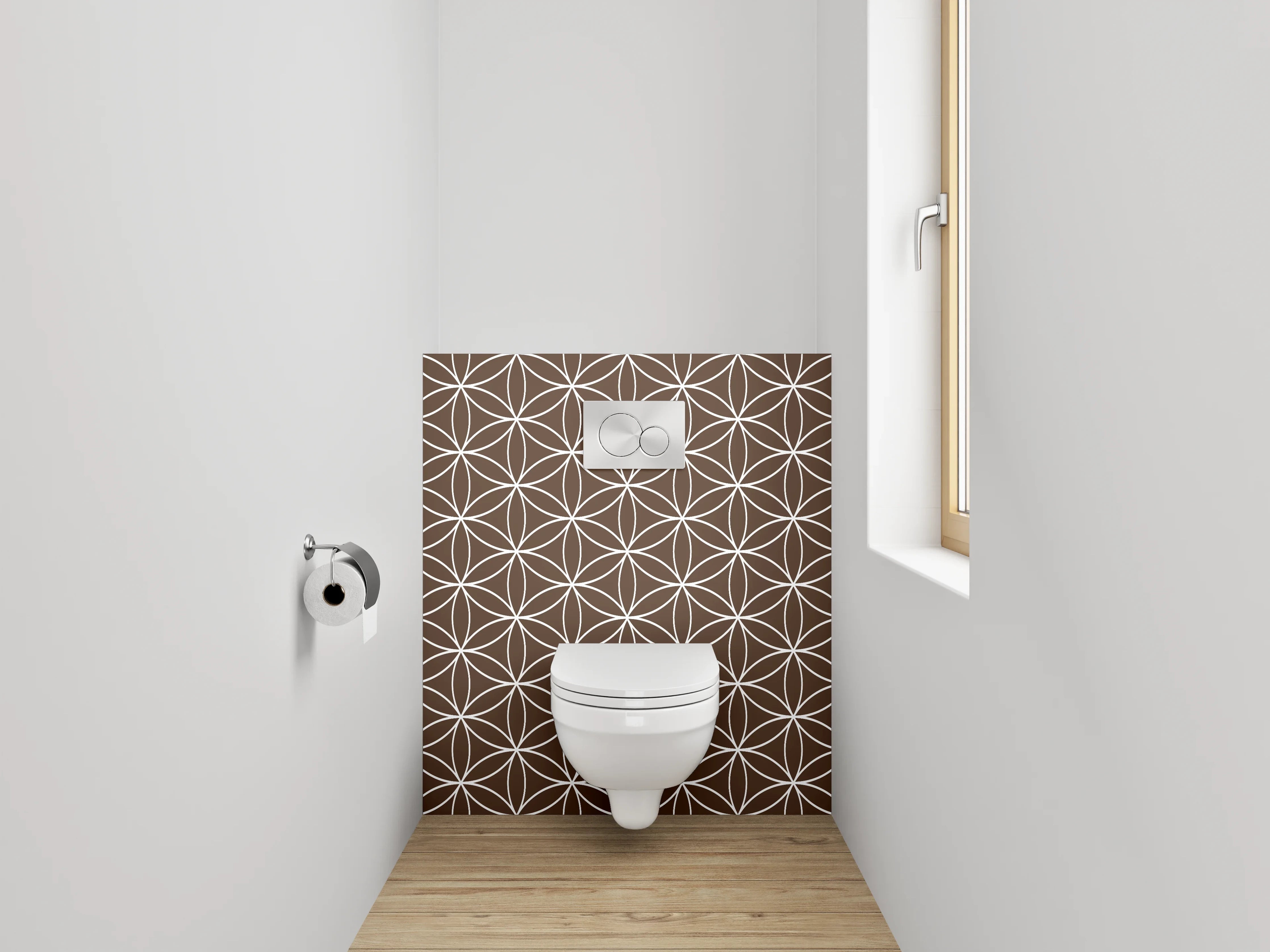WC-Rückwand - Japanisches Asanoha-Muster Braun Weiß