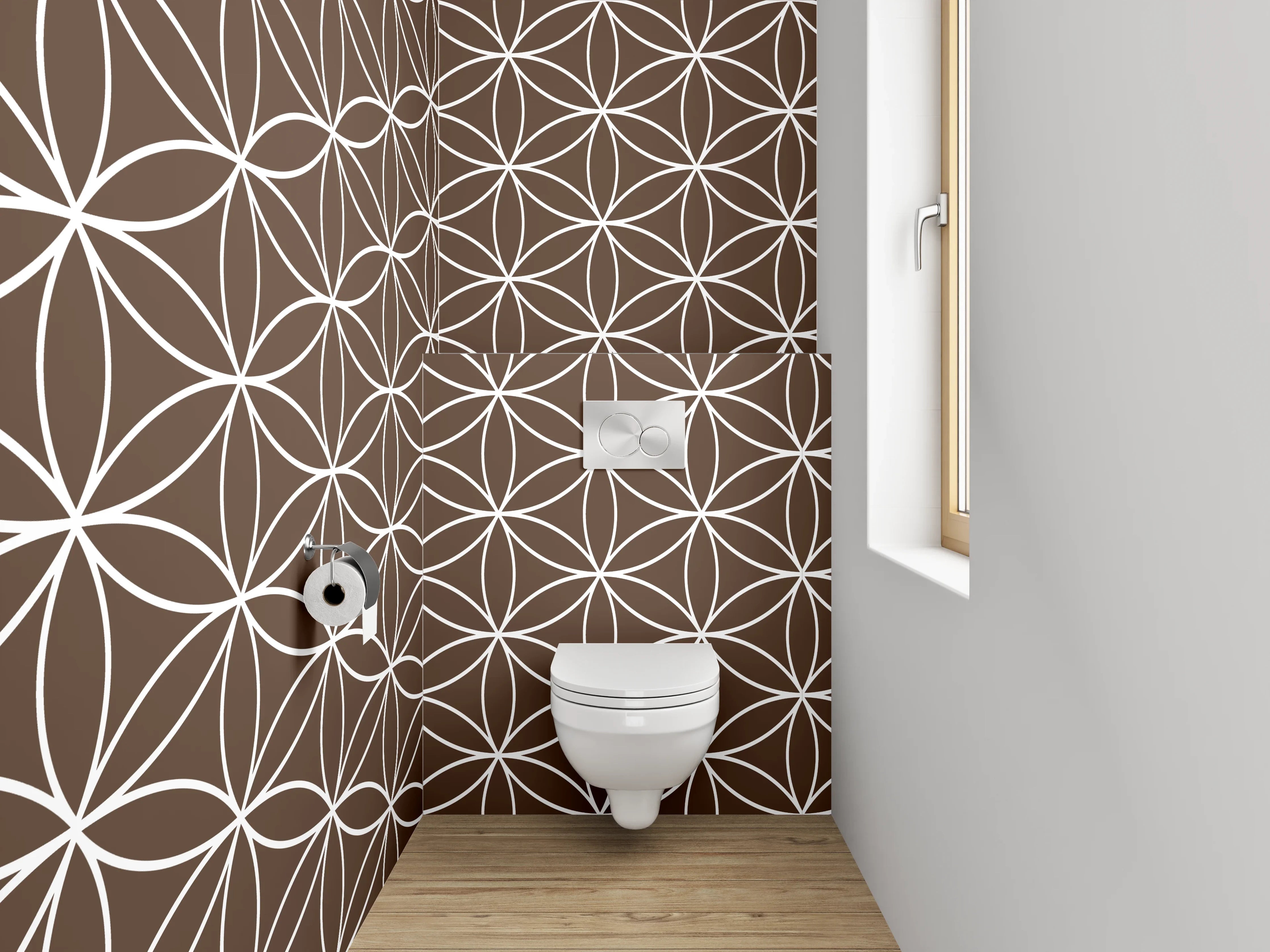 WC-Rückwand - Japanisches Asanoha-Muster Braun Weiß