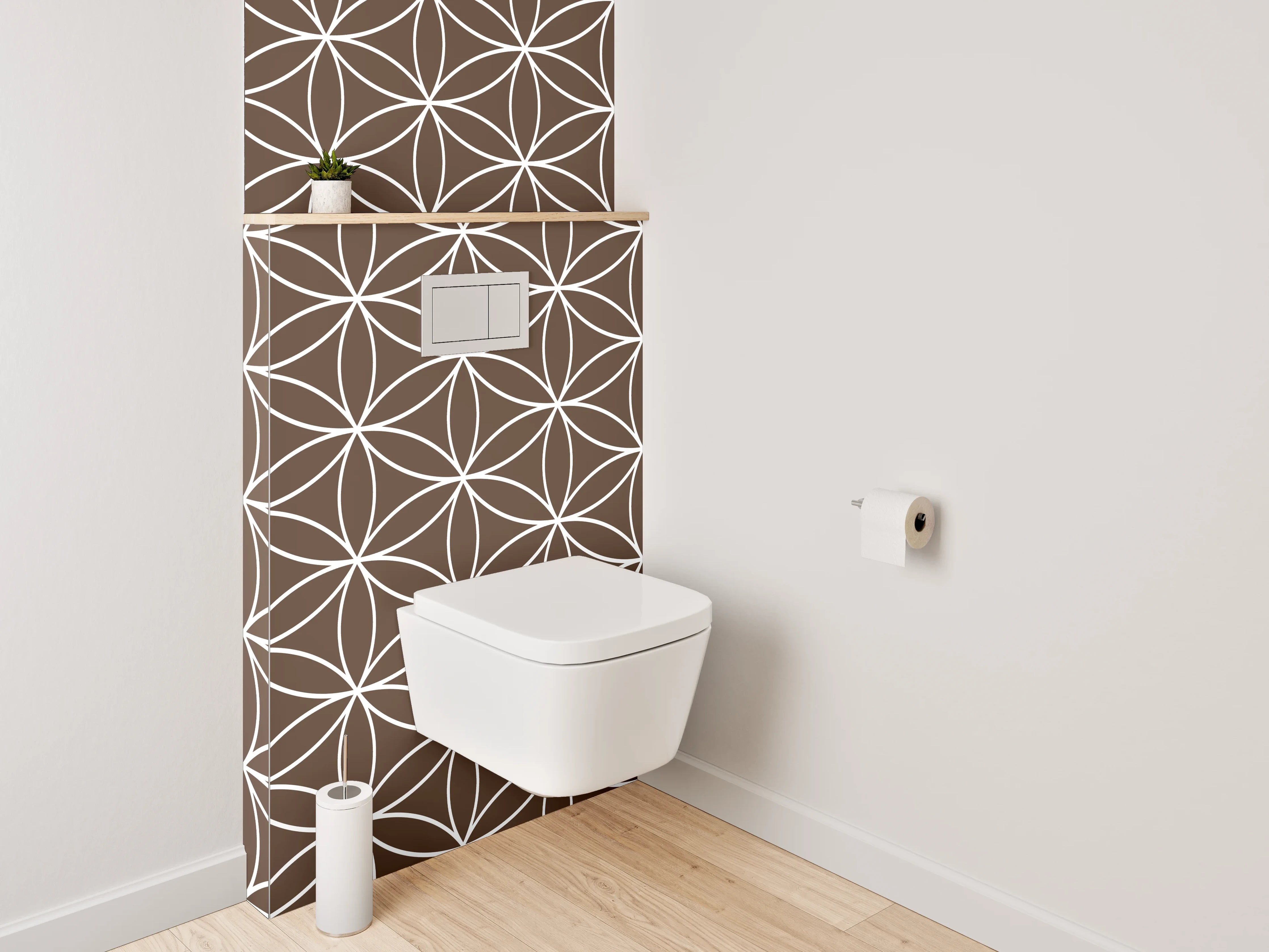 WC-Rückwand - Japanisches Asanoha-Muster Braun Weiß