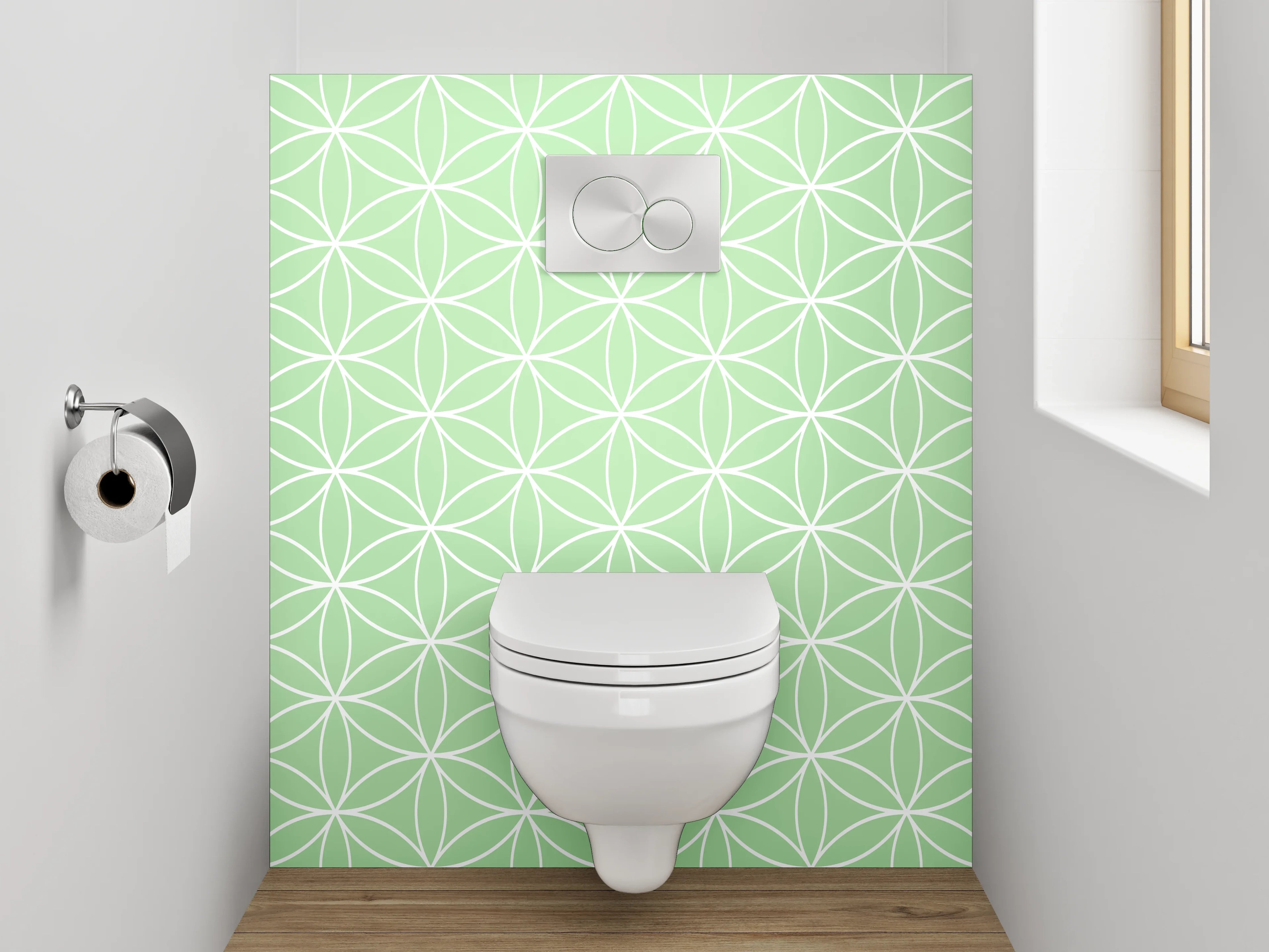WC-Rückwand - Japanisches Asanoha-Muster Grün Weiß