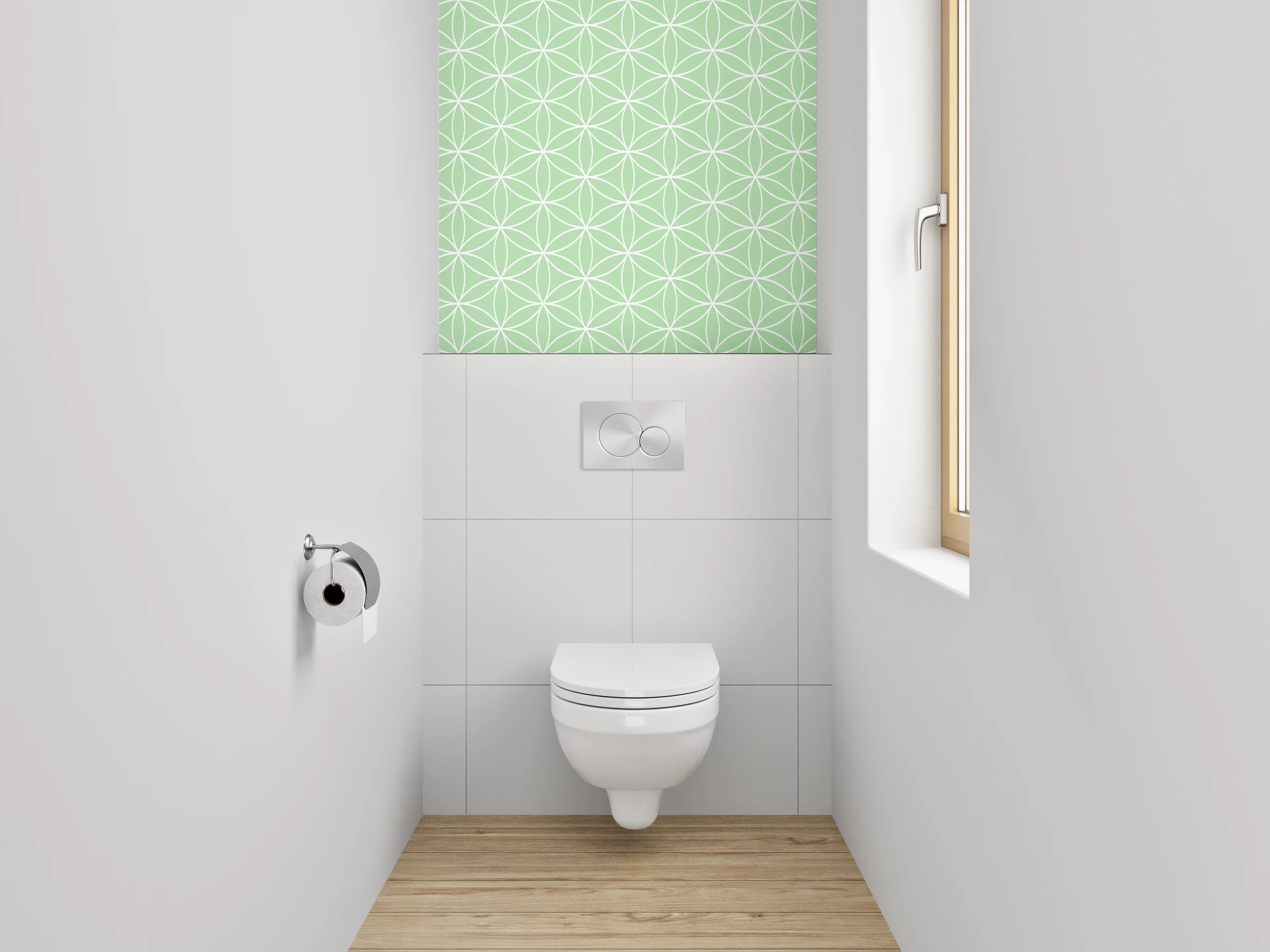 WC-Rückwand - Japanisches Asanoha-Muster Grün Weiß