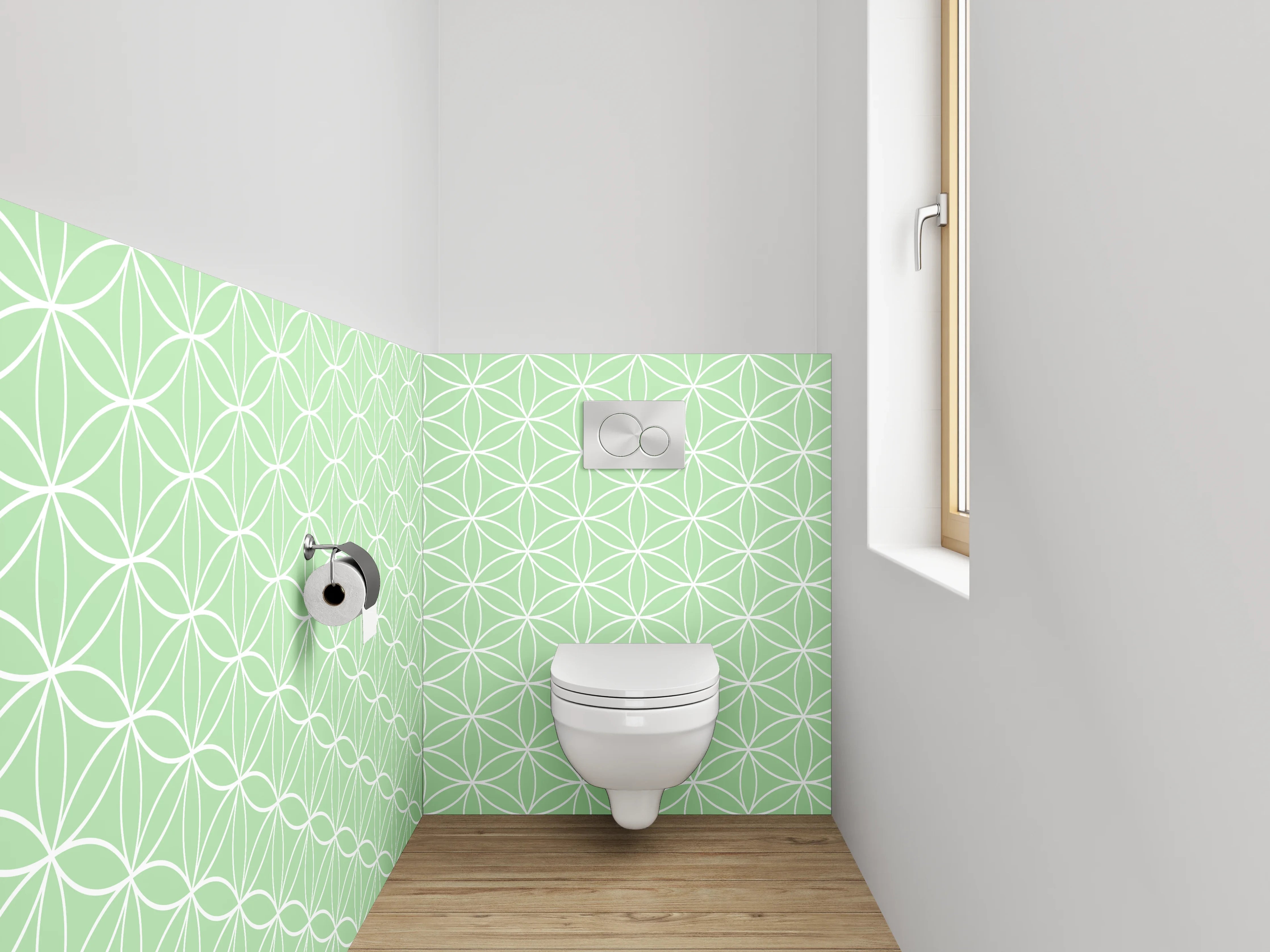 WC-Rückwand - Japanisches Asanoha-Muster Grün Weiß