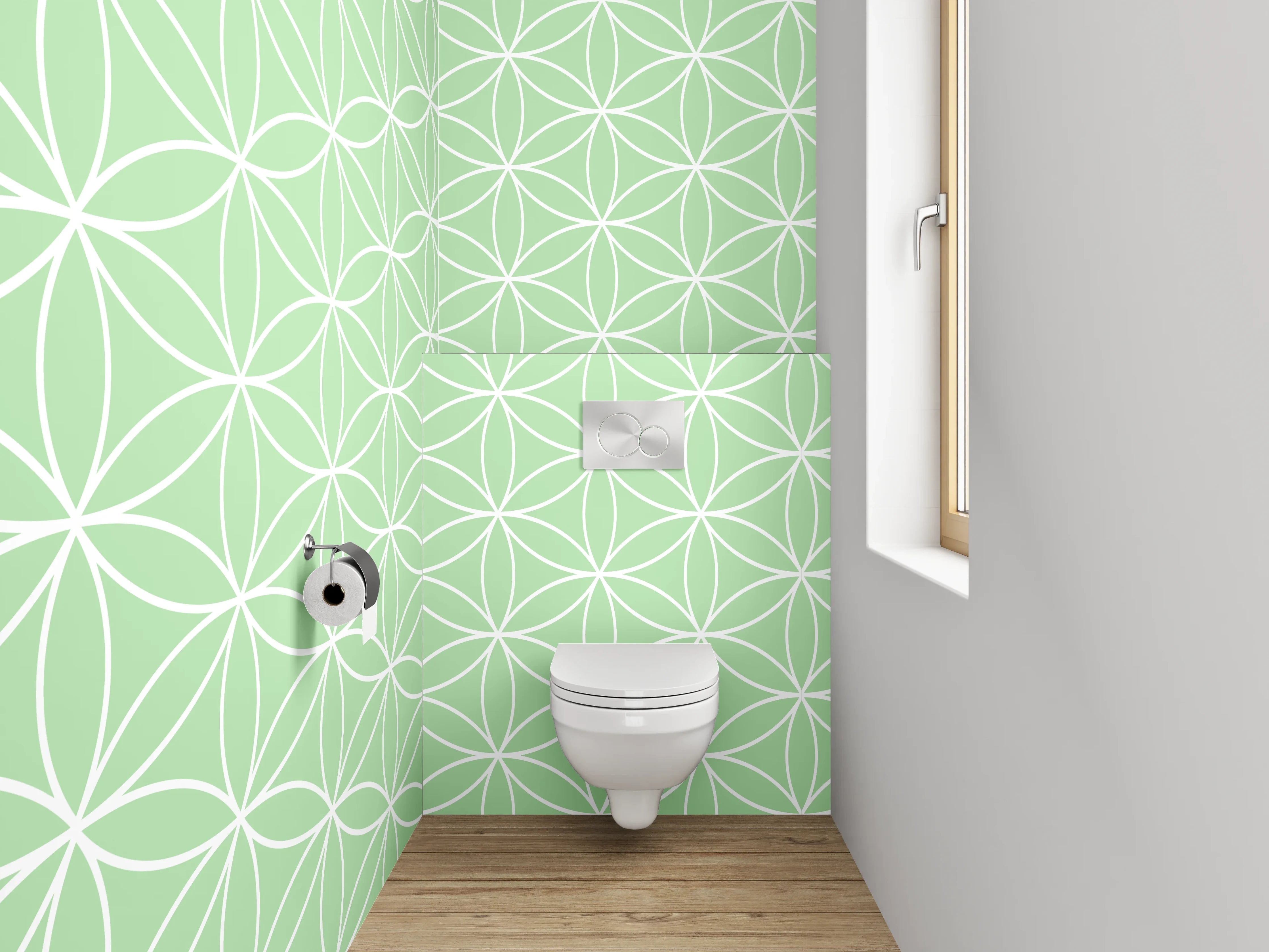WC-Rückwand - Japanisches Asanoha-Muster Grün Weiß