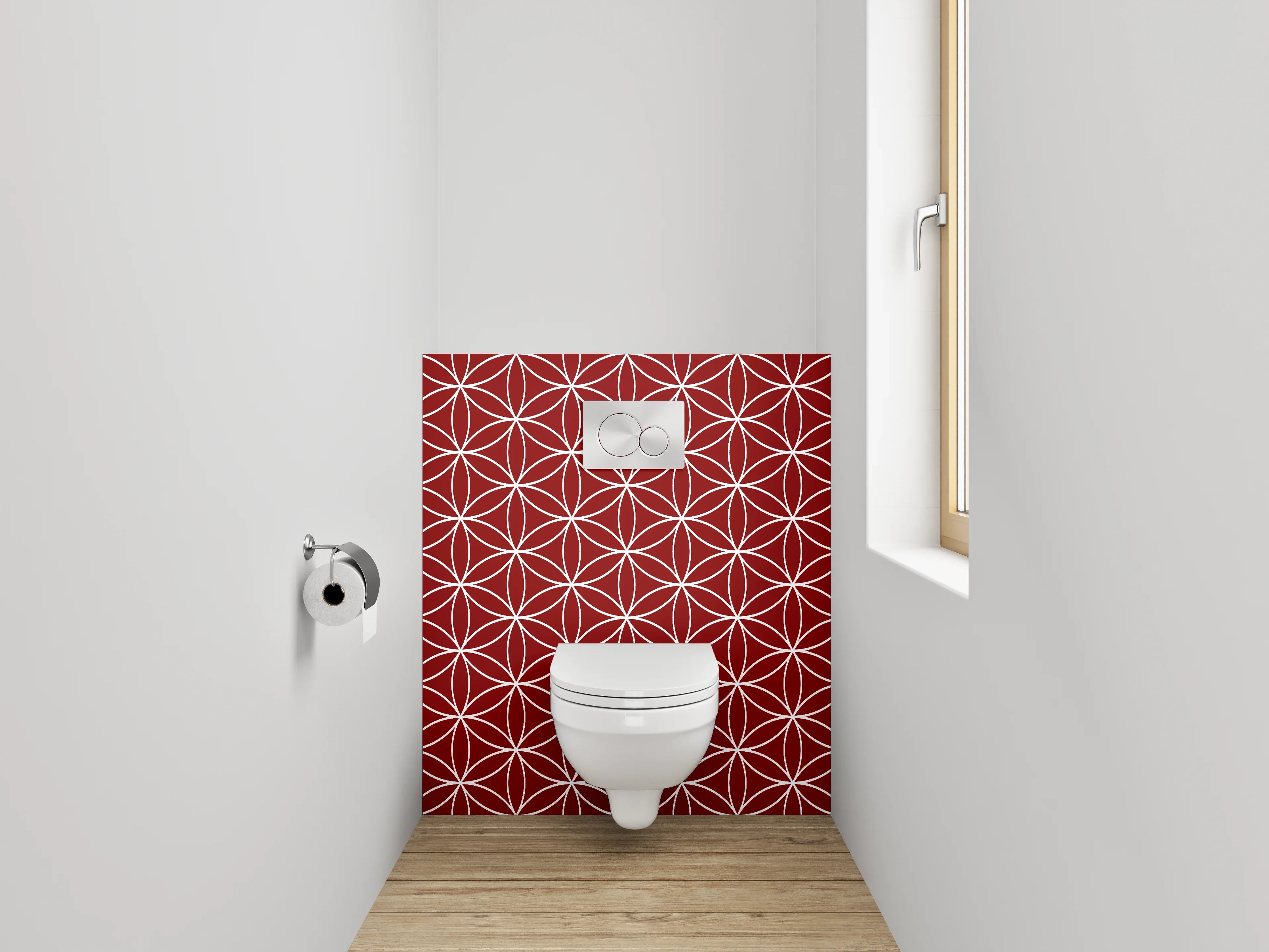 WC-Rückwand - Japanisches Asanoha-Muster Rot Weiß