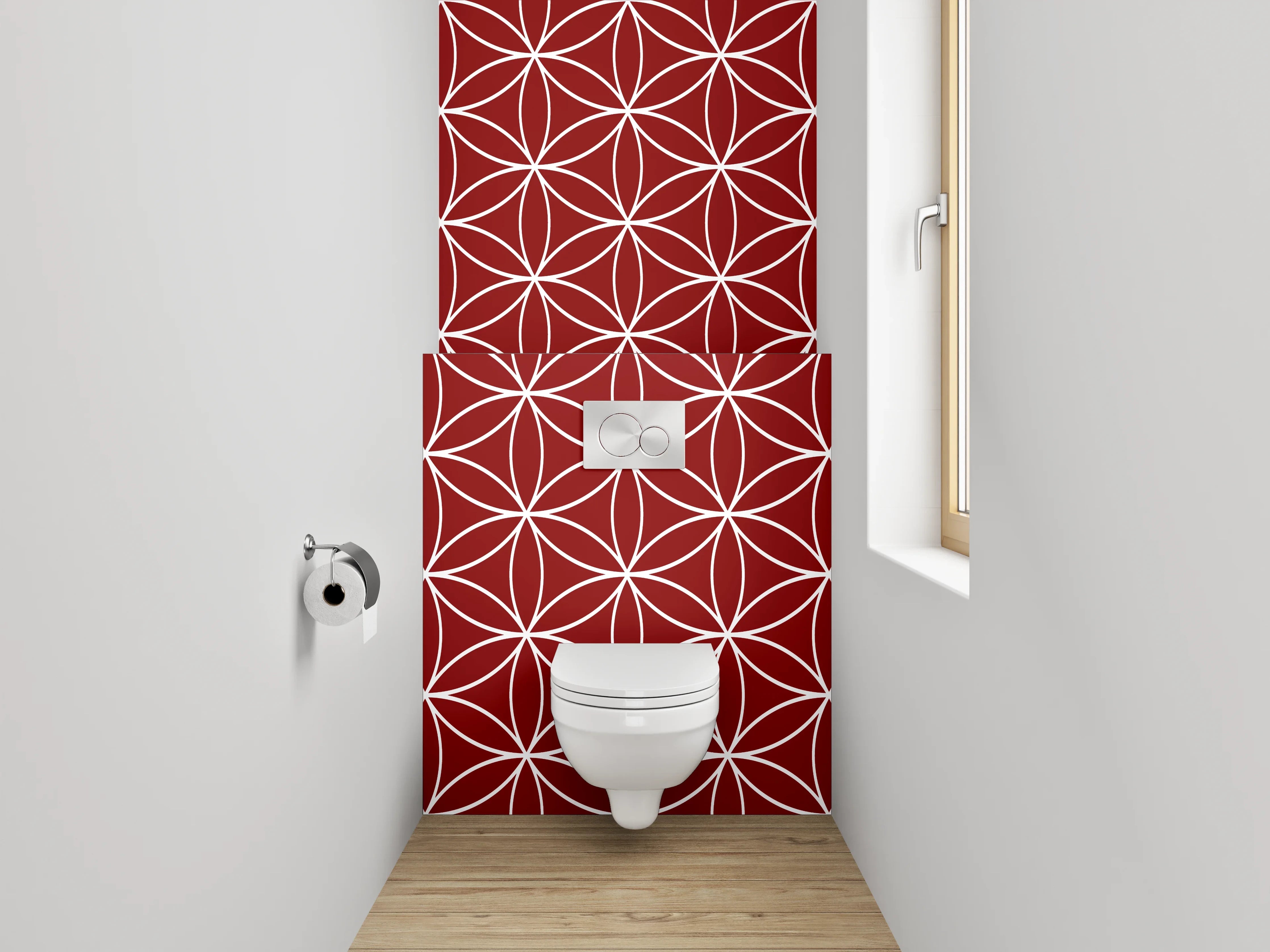 WC-Rückwand - Japanisches Asanoha-Muster Rot Weiß