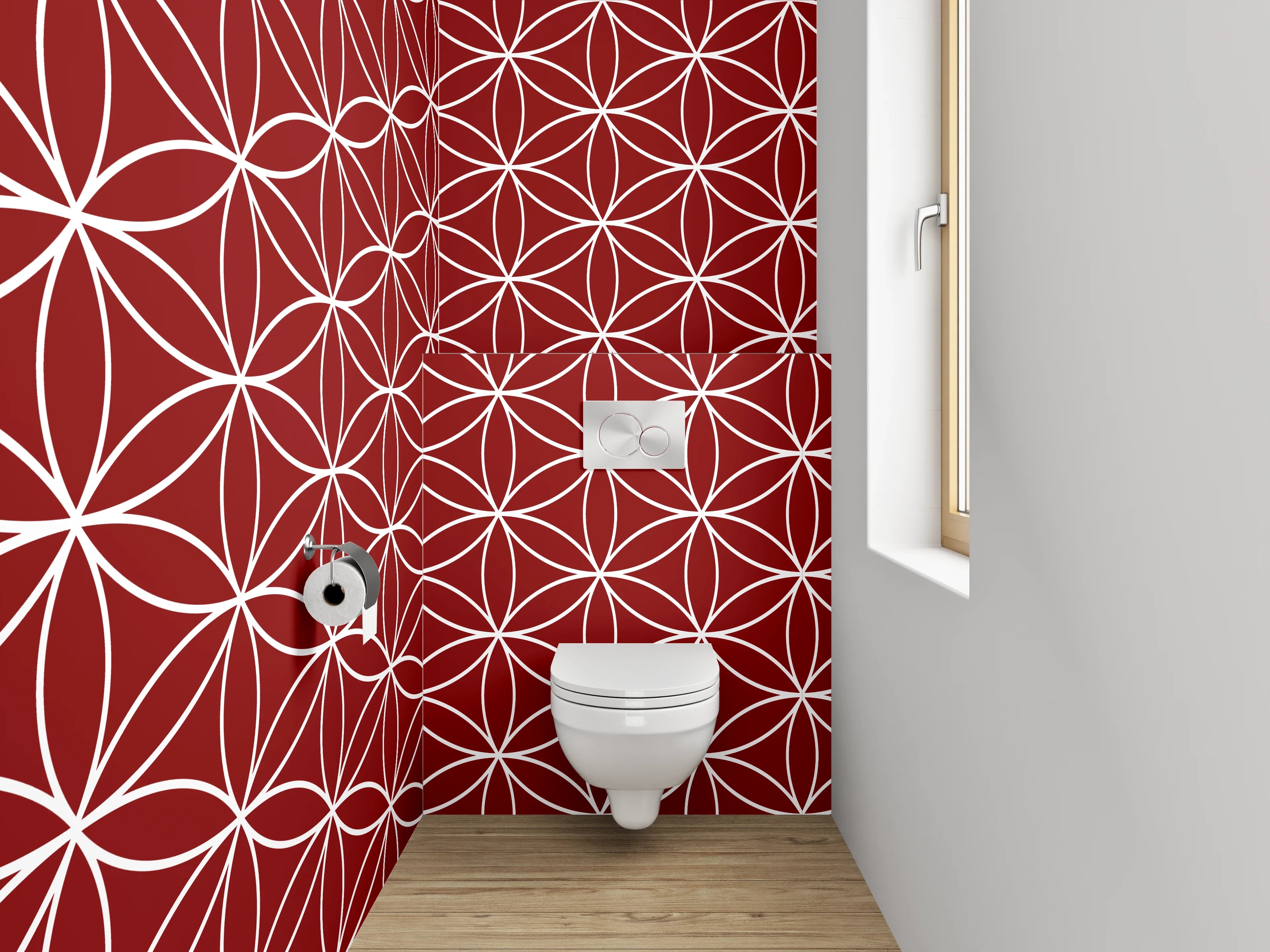 WC-Rückwand - Japanisches Asanoha-Muster Rot Weiß