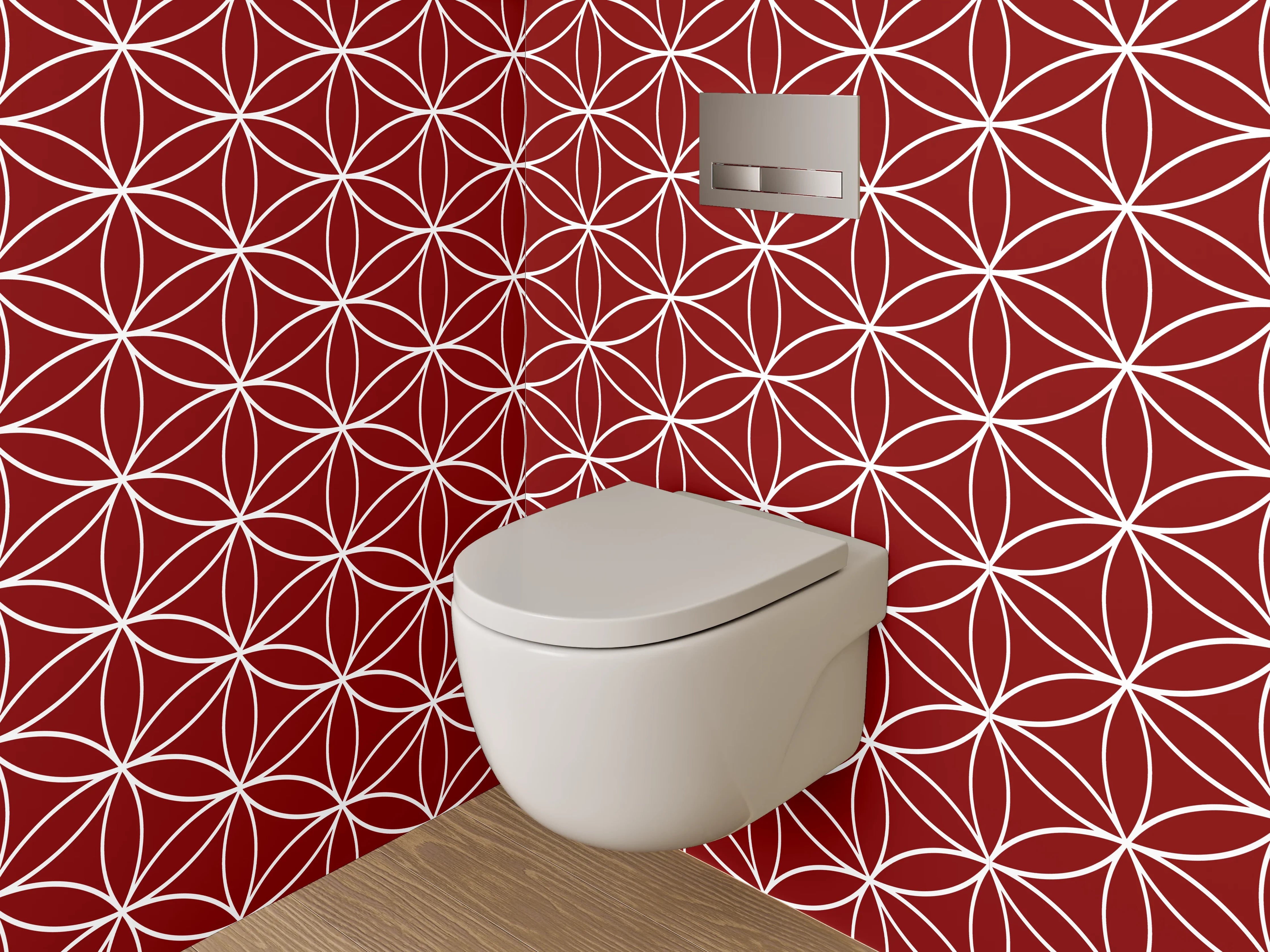 WC-Rückwand - Japanisches Asanoha-Muster Rot Weiß