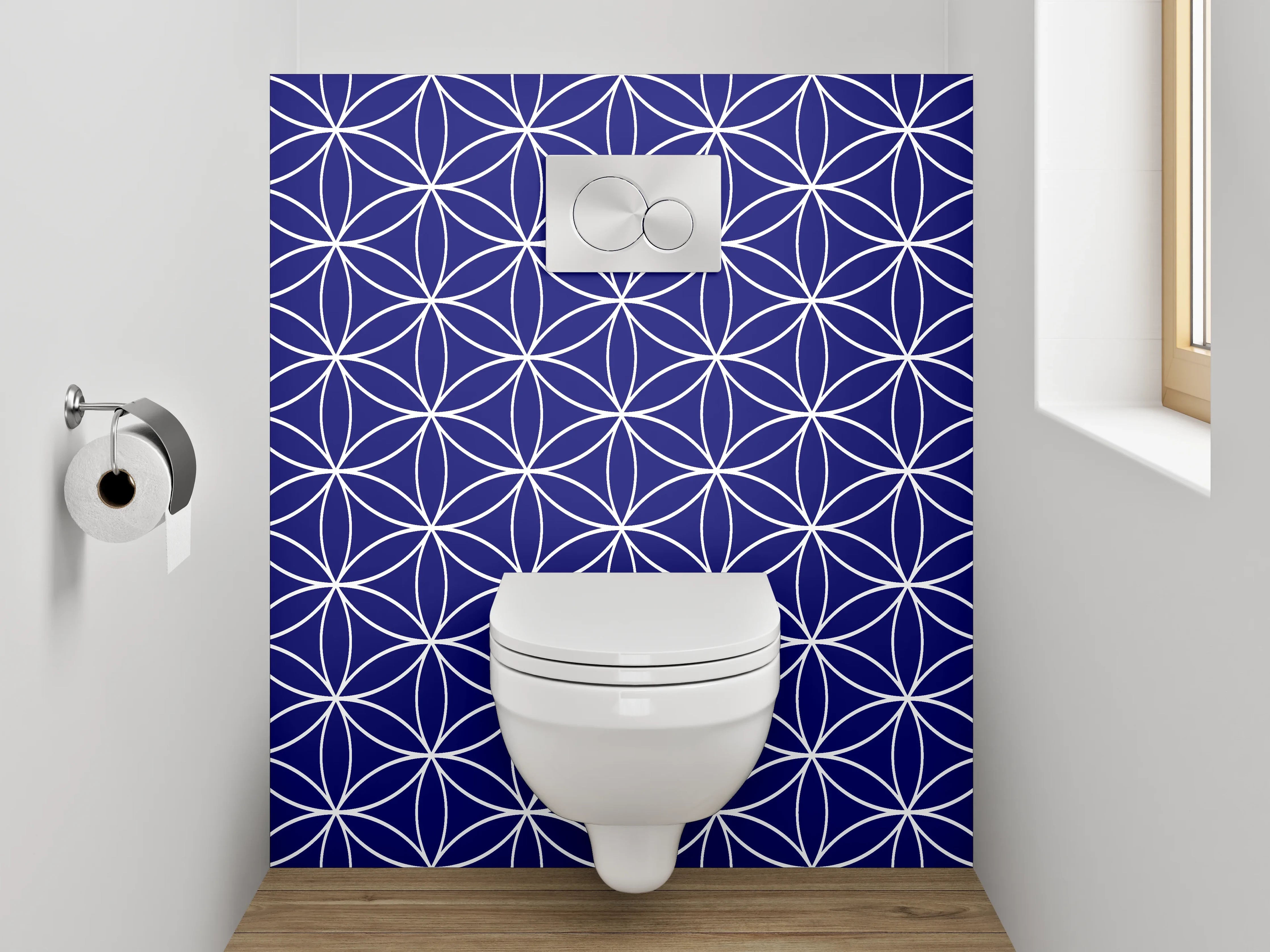 WC-Rückwand - Japanisches Asanoha-Muster dunkelblau weiß