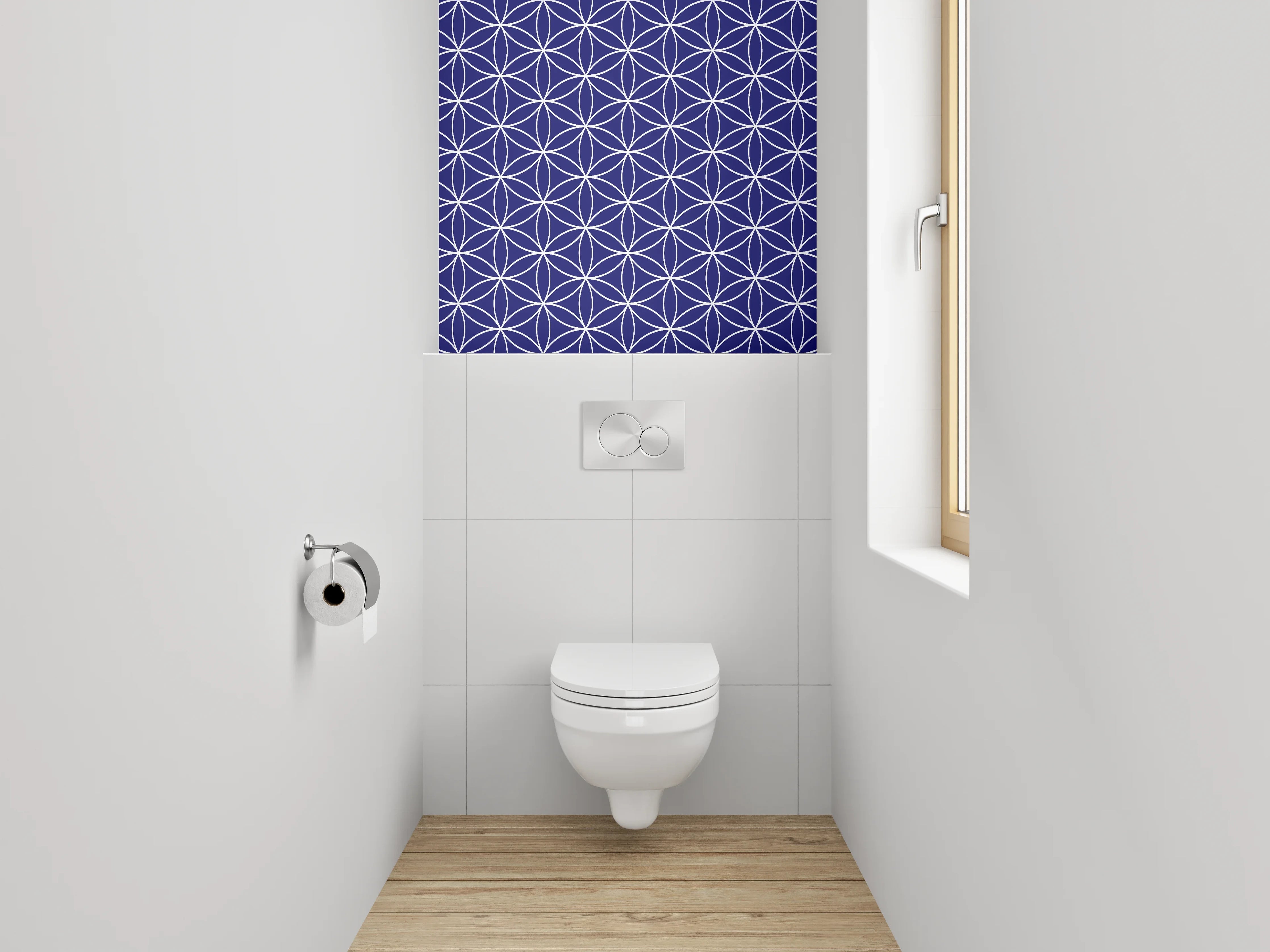 WC-Rückwand - Japanisches Asanoha-Muster dunkelblau weiß