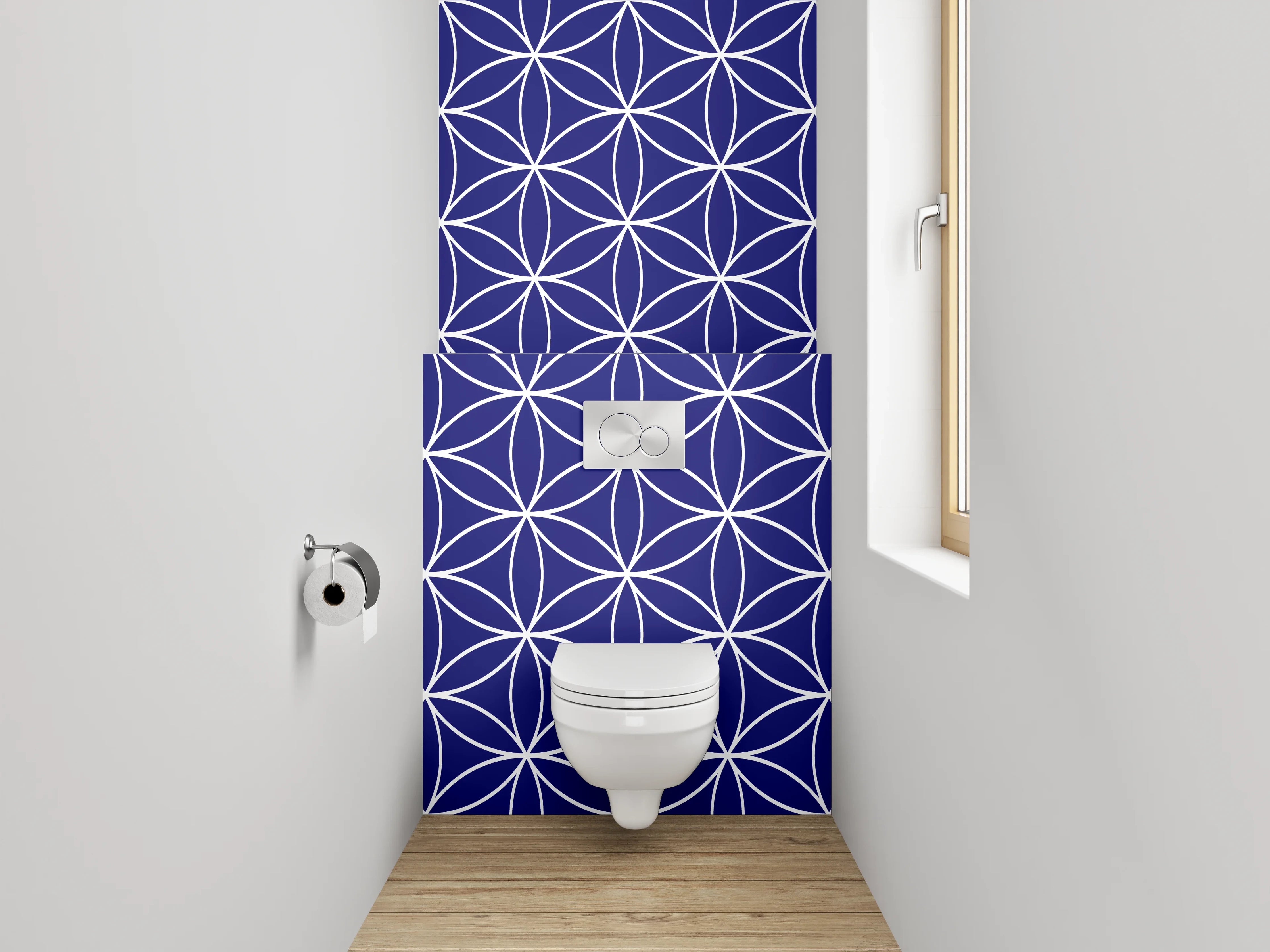 WC-Rückwand - Japanisches Asanoha-Muster dunkelblau weiß