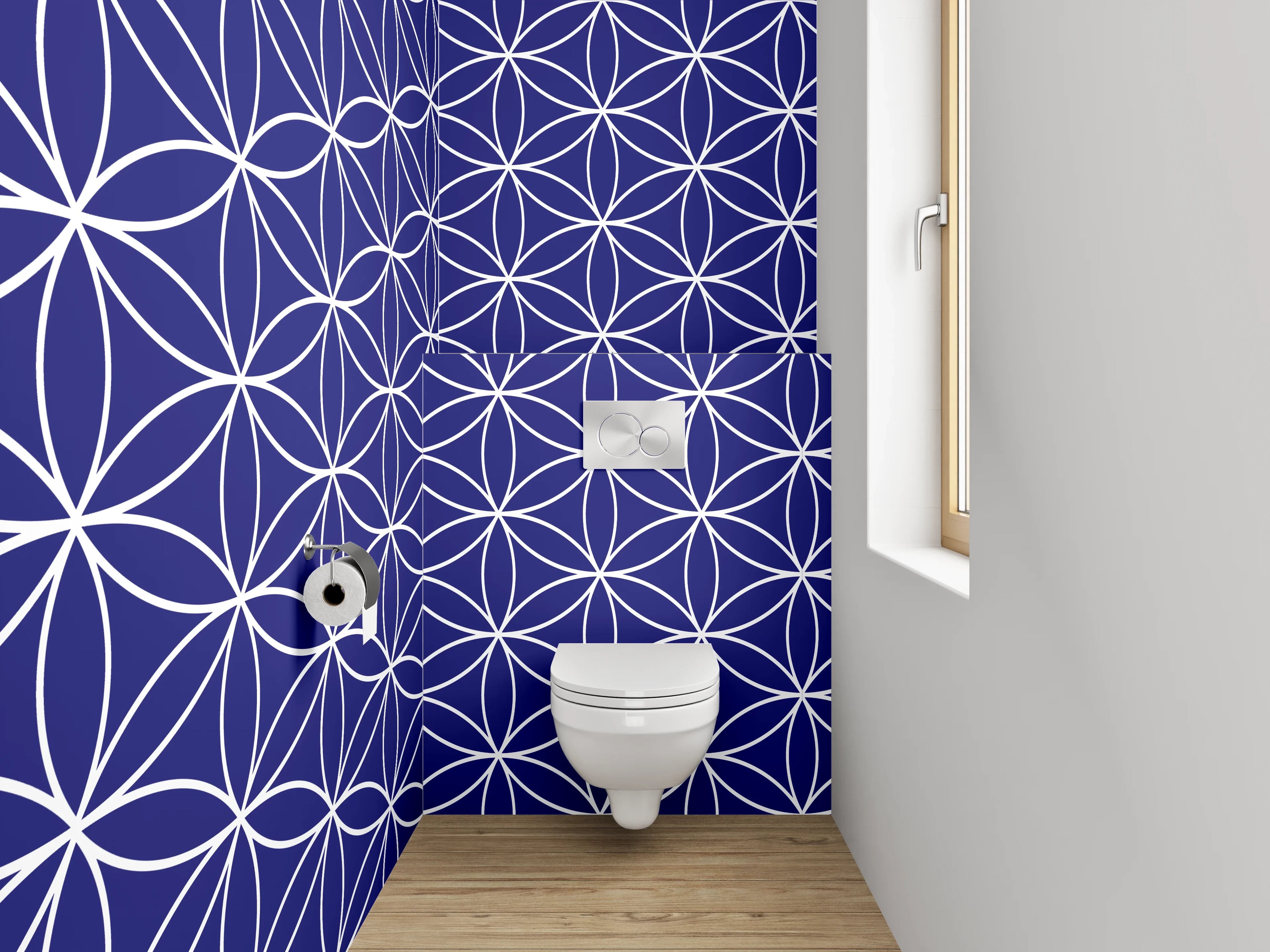 WC-Rückwand - Japanisches Asanoha-Muster dunkelblau weiß