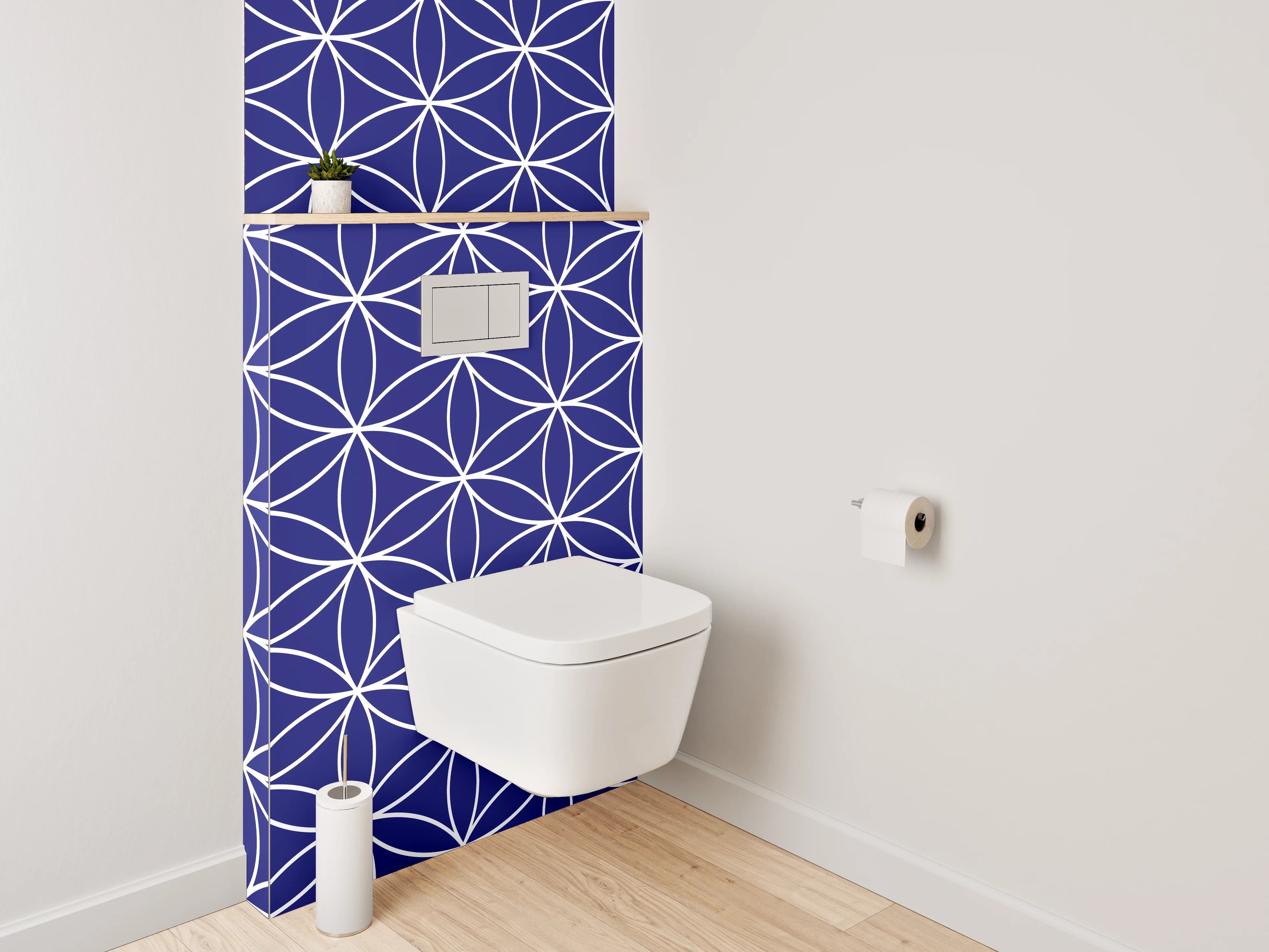 WC-Rückwand - Japanisches Asanoha-Muster dunkelblau weiß