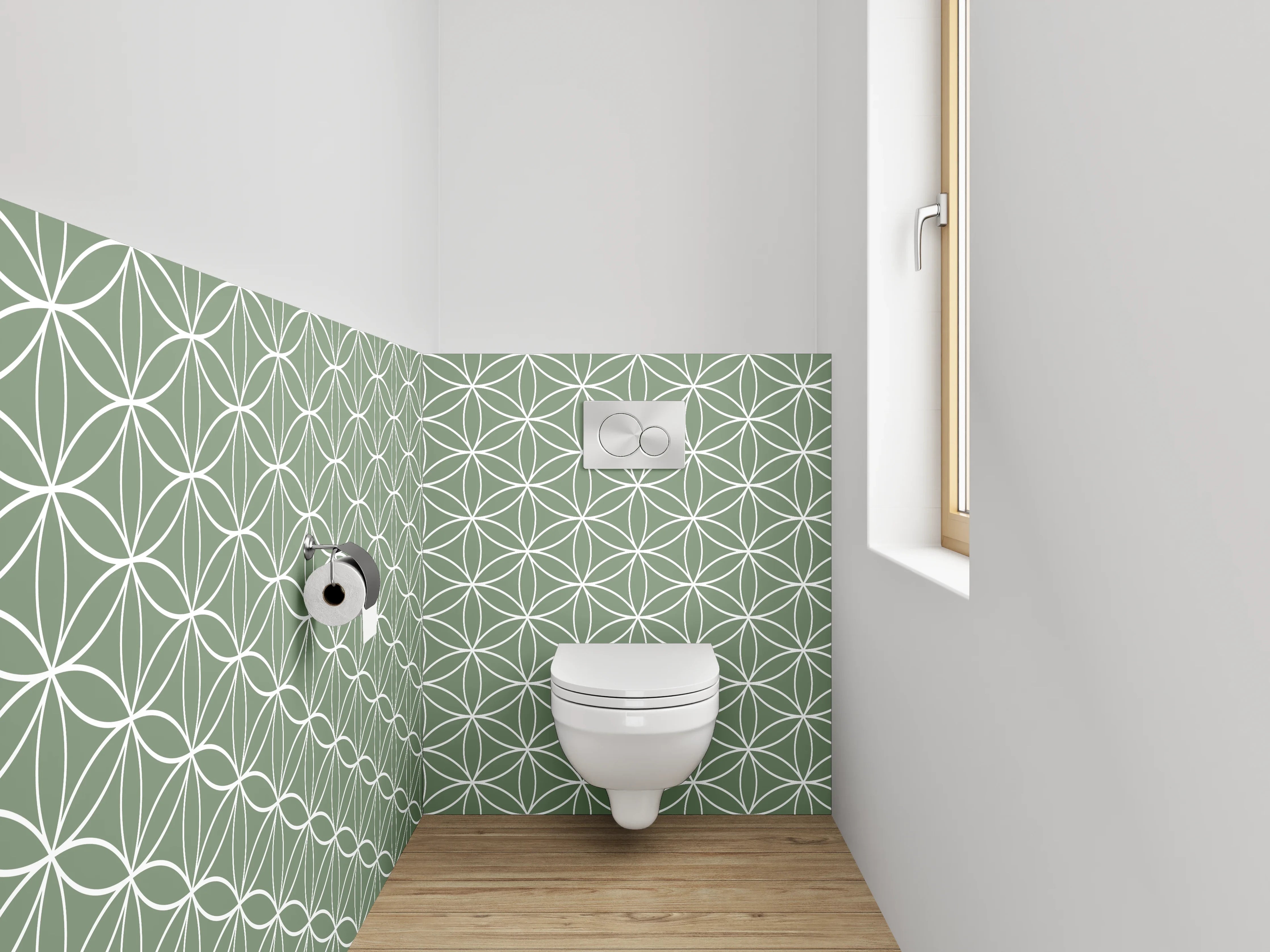 WC-Rückwand - Japanisches Asanoha-Muster in Salbeigrün