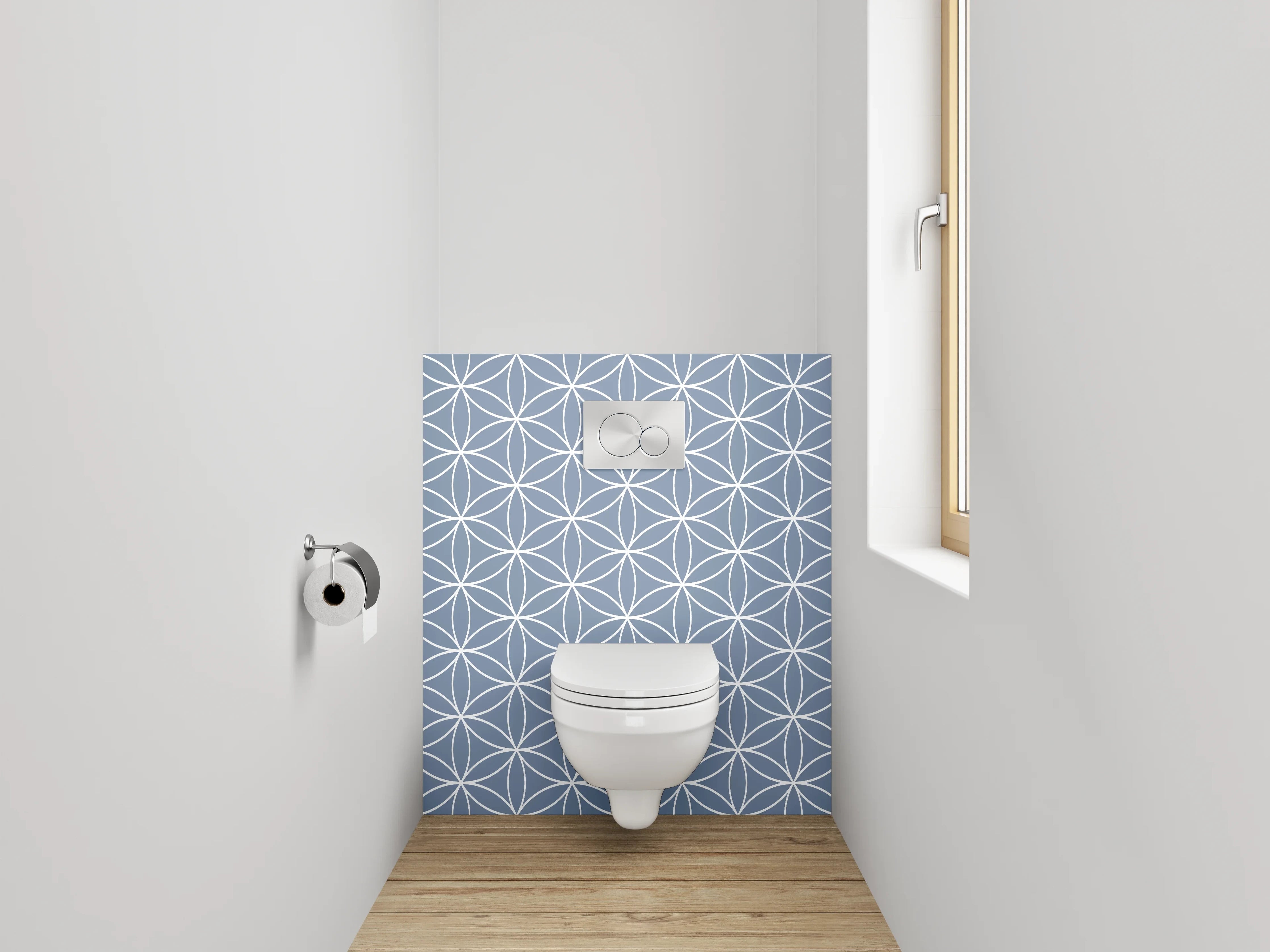 WC-Rückwand - Japanisches Blütenmuster in Blau-Weiß