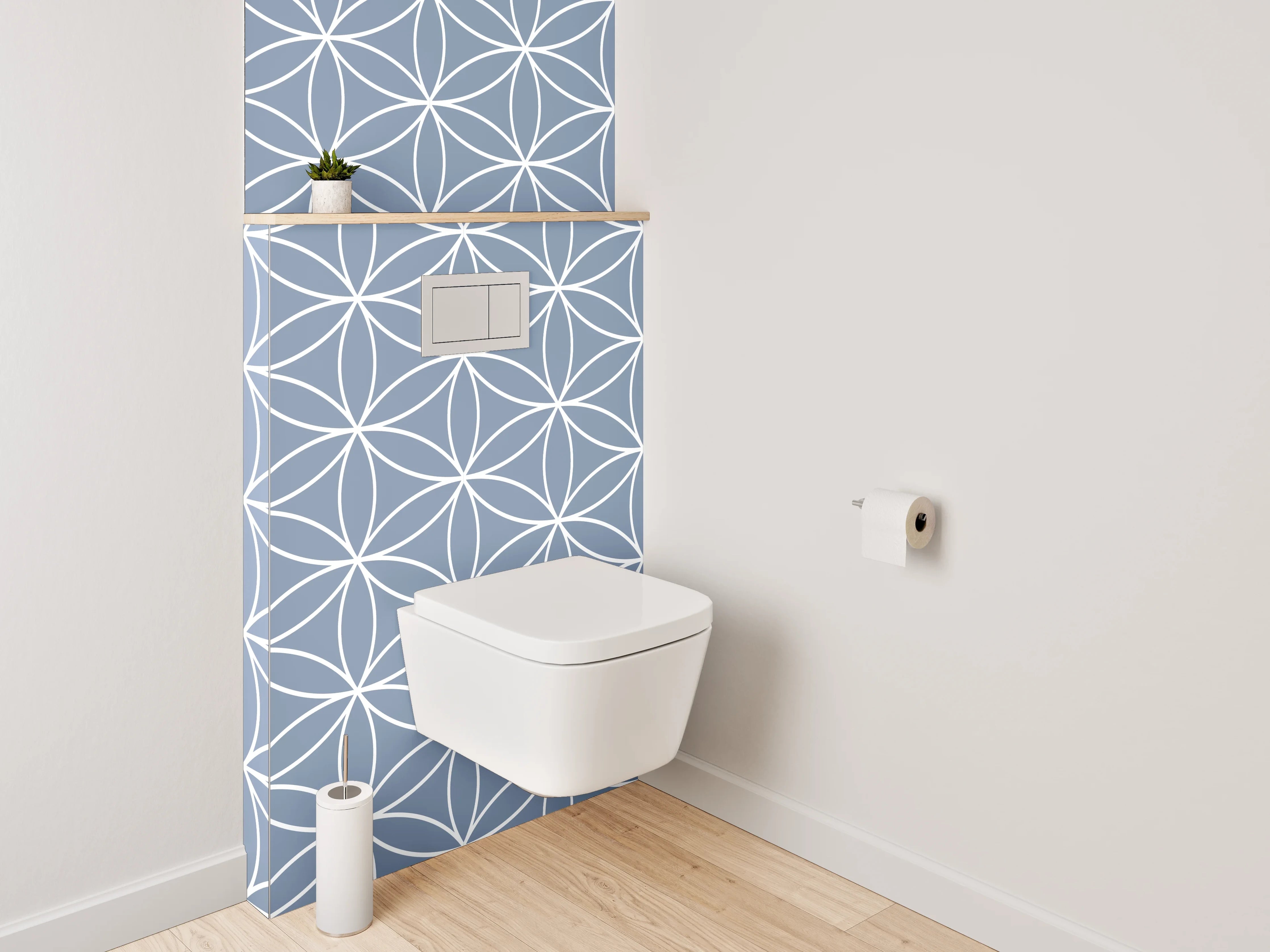 WC-Rückwand - Japanisches Blütenmuster in Blau-Weiß