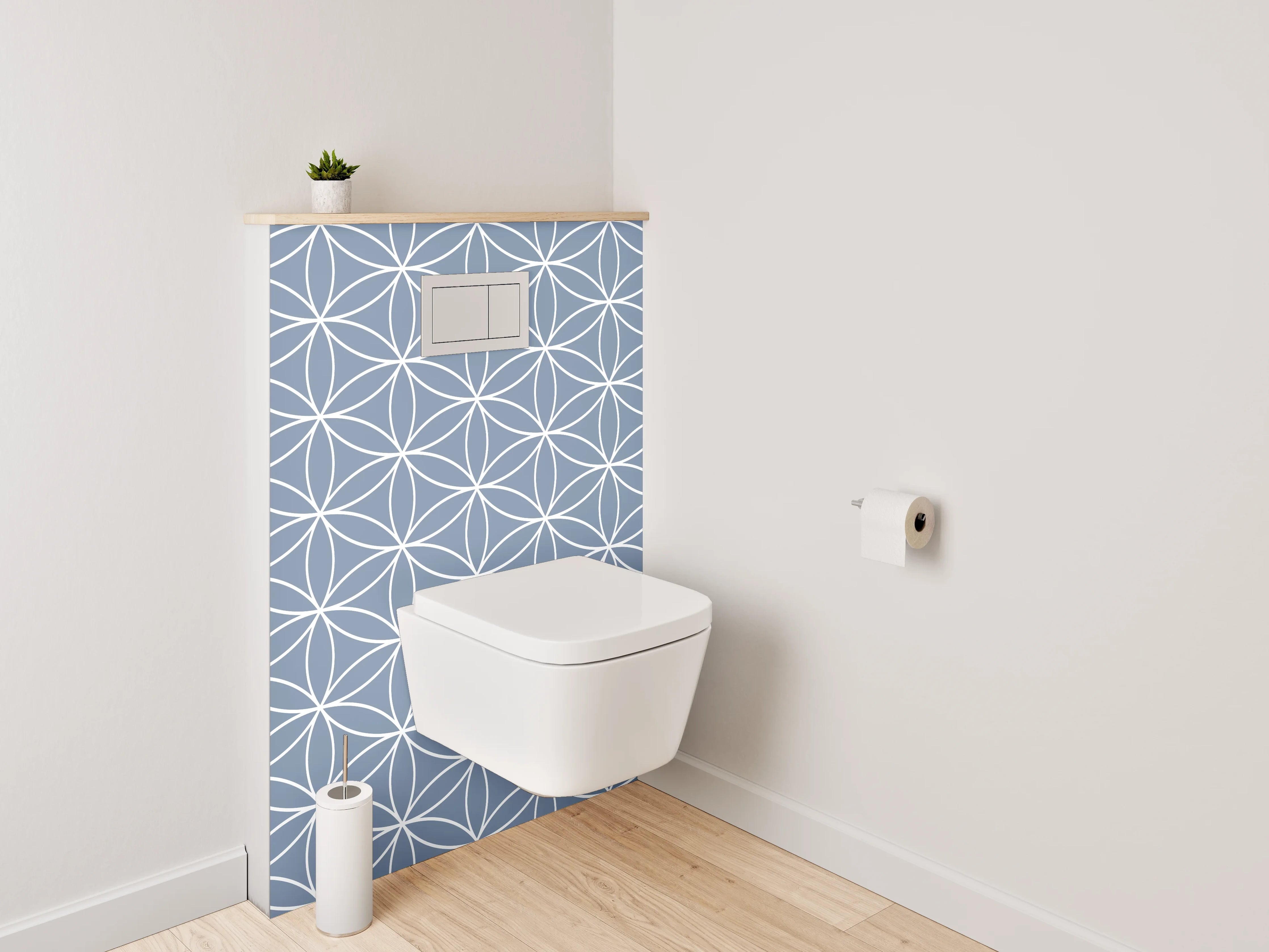 WC-Rückwand - Japanisches Blütenmuster in Blau-Weiß